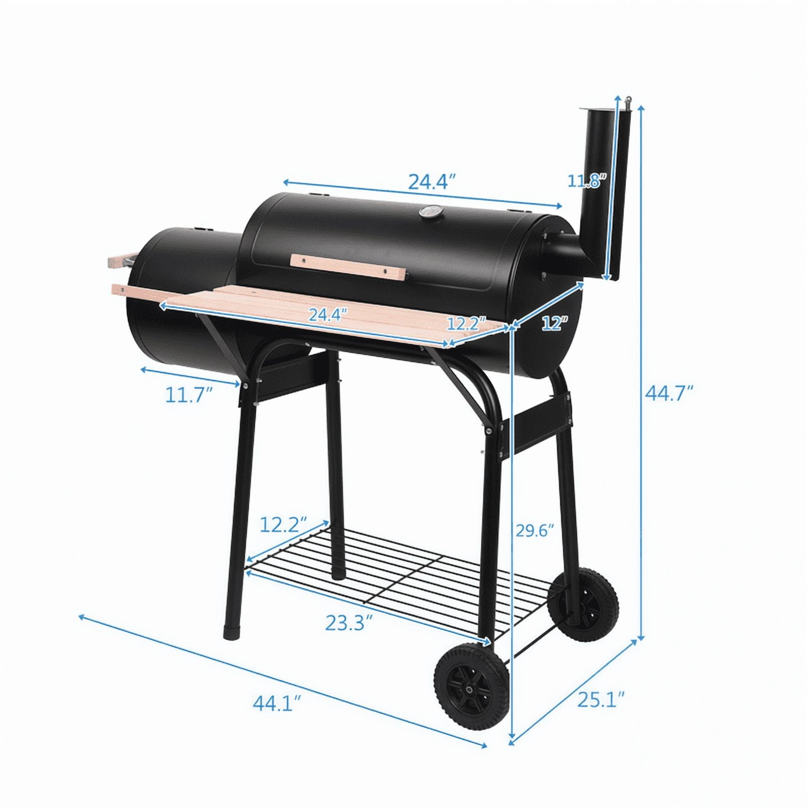 Gundir Charcoal Grill with Offset Smoker, Outdoor BBQ Grill with Thermometer and Adjustable Damper (Black, 44 in) zzc60