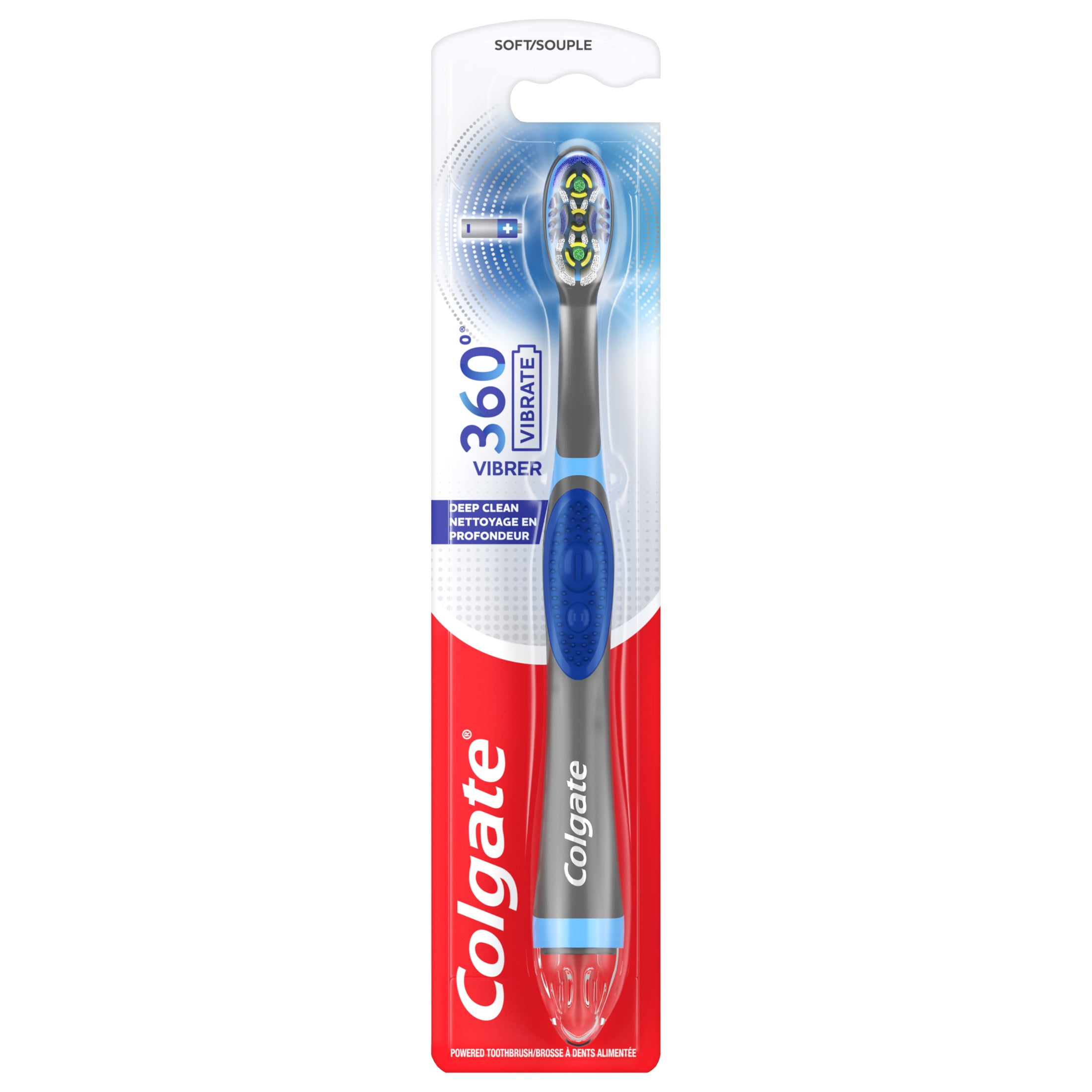 Colgate 360 Vibrate Deep Clean Battery Powered Electric Toothbrush with Soft Bristles (Blue, 1 Pack) 9x91z