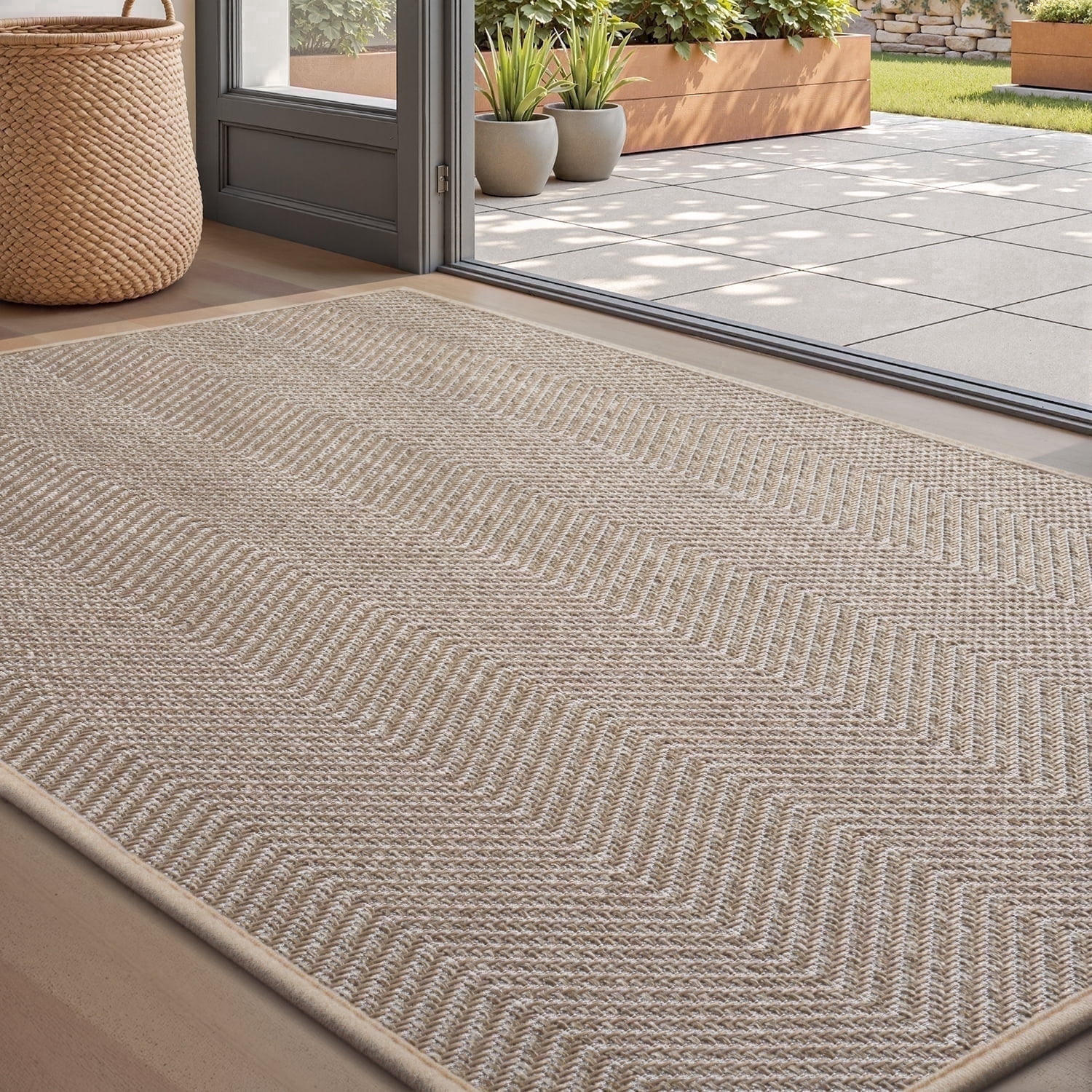 FEELHOME Indoor Door Mat Non-Slip Rubber Backing Low-Profile Dirt Trapper Entryway Rug (Beige, 17 in x 30 in) 3qn2t