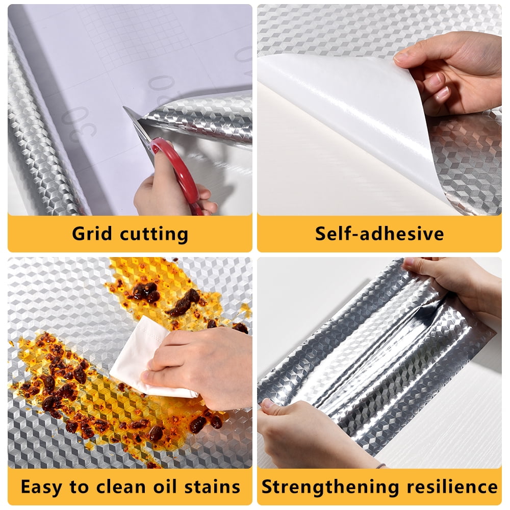 proprodiudiu Kitchen Backsplash Wallpaper Oil-Proof Heat-Resistant Aluminum Foil Peel and Stick Contact Paper (Clear, 23.6 in x 196 in) ebmk3