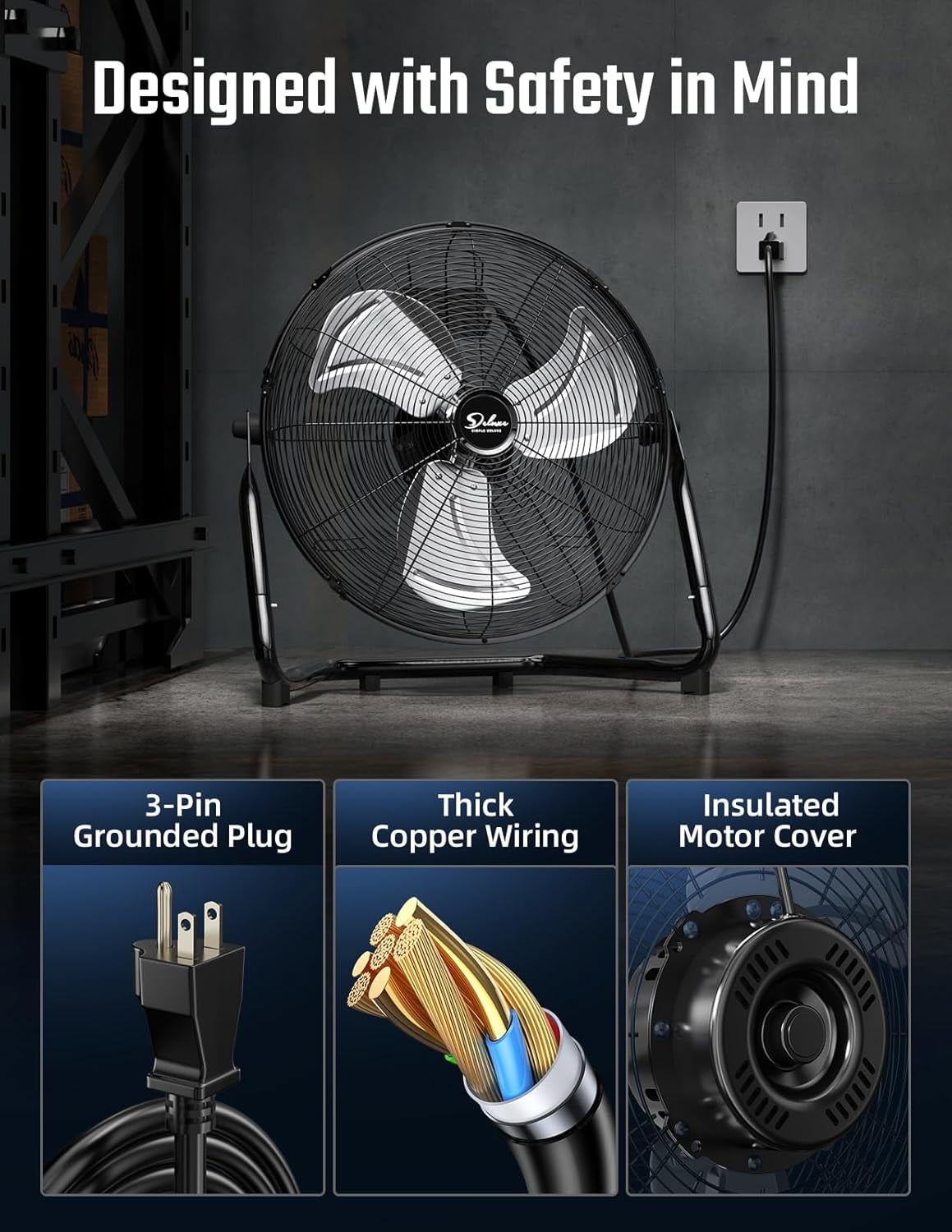 Simple Deluxe 12 in High Velocity Floor Fan, 3-Speed Heavy Duty Metal Air Circulator for Home and Workshop (Black, 12 in) y98by