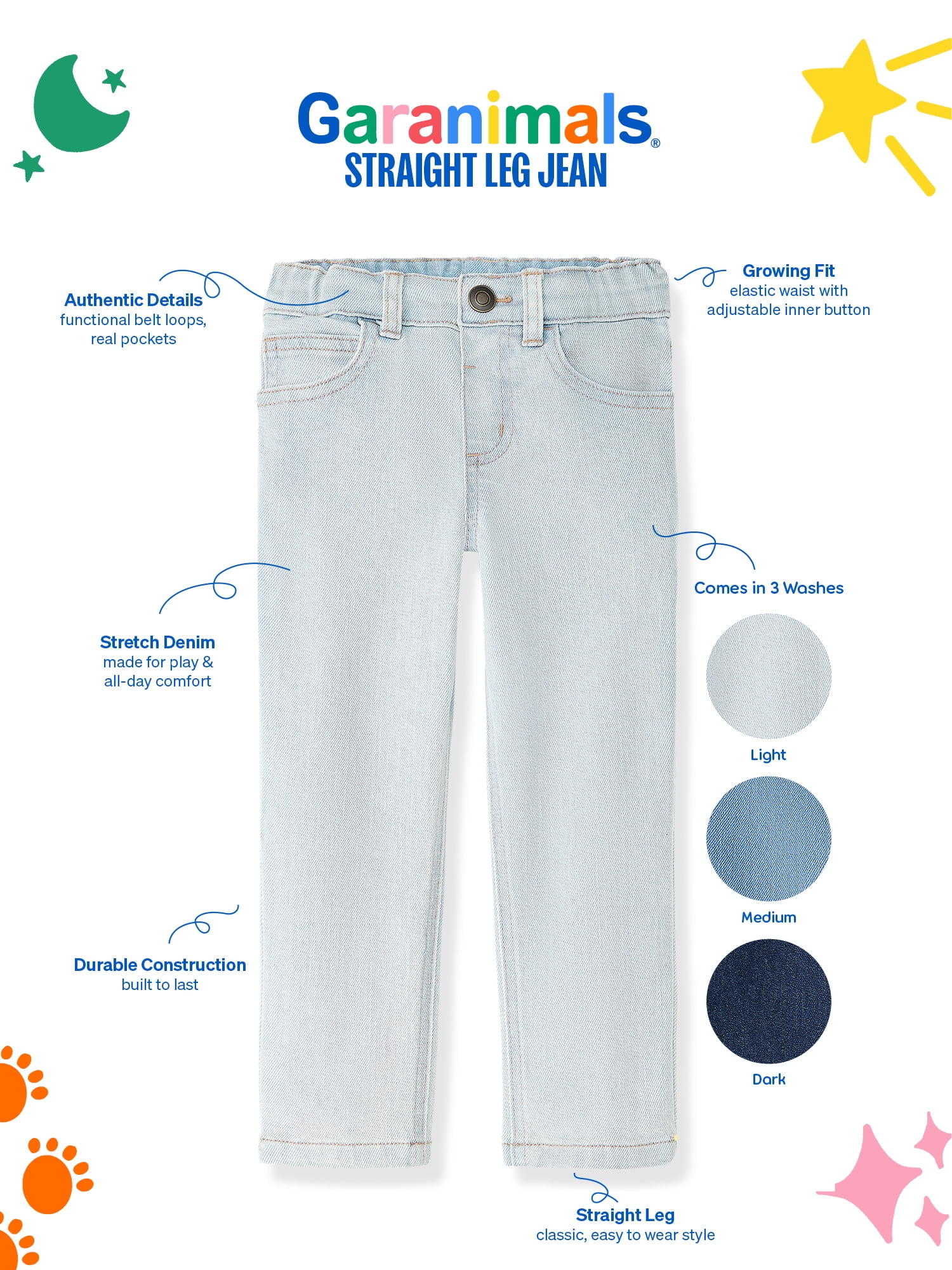 Garanimals Straight-Leg Denim Jeans for Newborns, Babies, and Toddlers (Grey, 0-6T) dwnkp