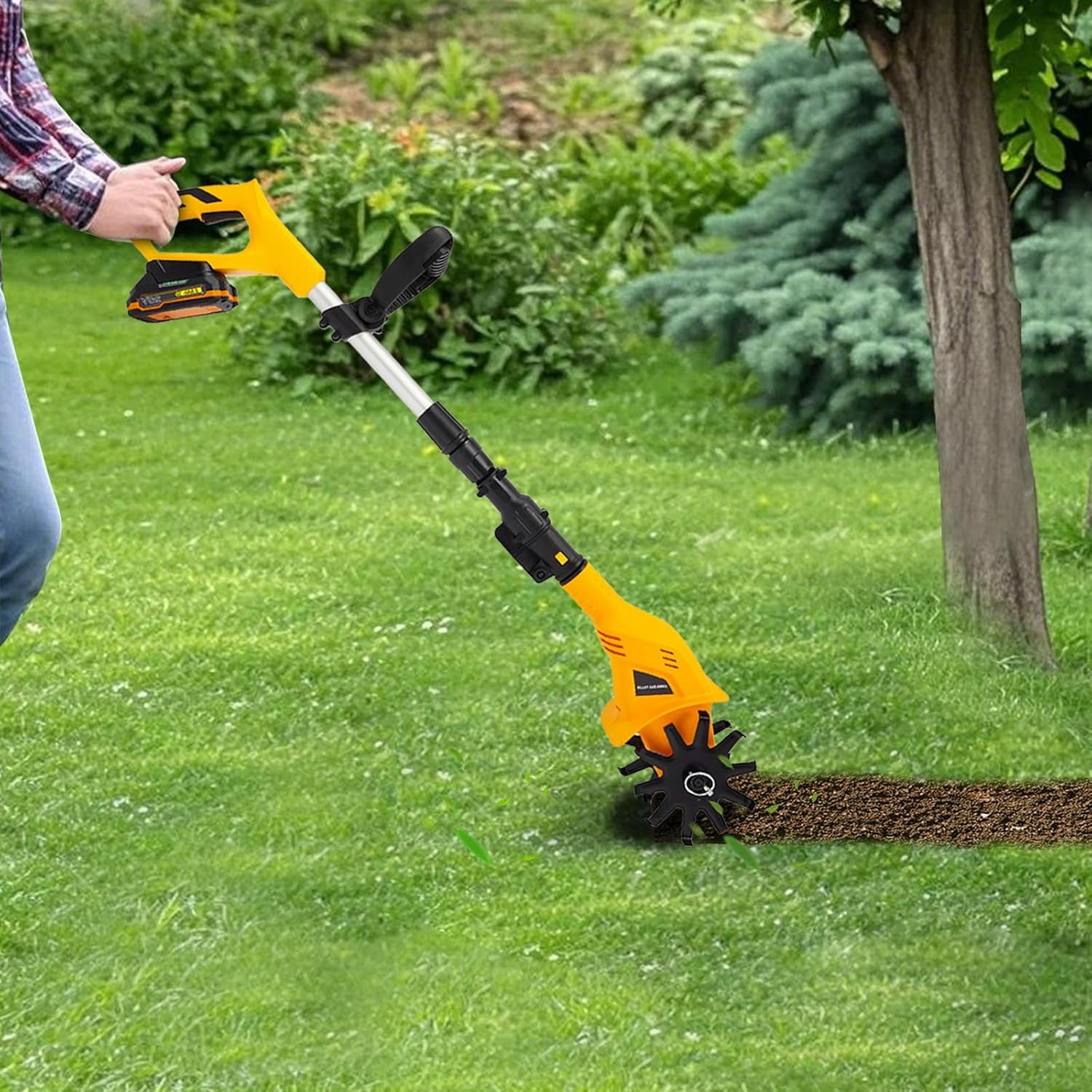 Generic 20V Cordless Electric Garden Tiller Cultivator (Adjustable Shaft, 8.38 lb) qbyu1