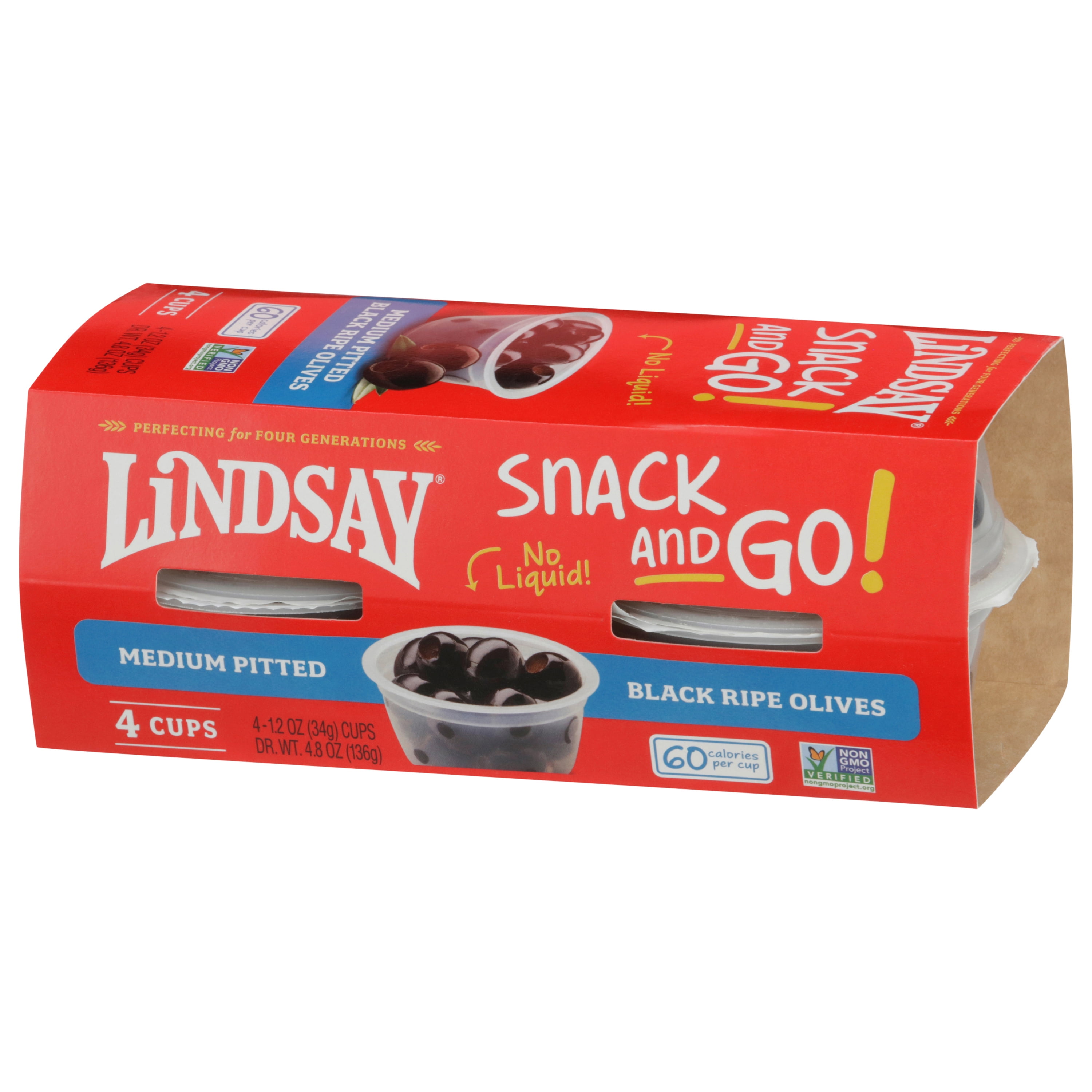 Lindsay Medium Pitted Black Ripe Olives (Black, 4 Pack, 1.2 oz per cup) 8meom