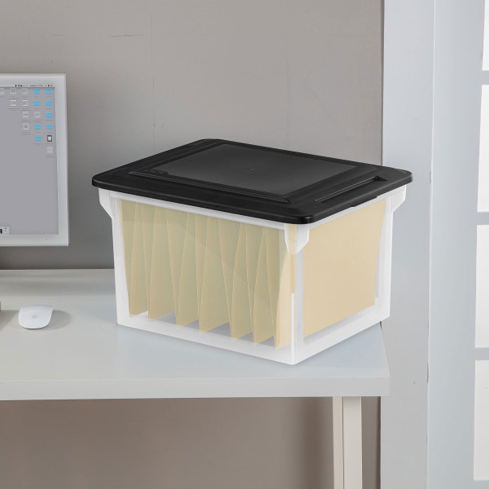 Sterilite Clear File Storage Box with Indexed Lid for Letter and Legal Folders (12 Pack, 18.5 in x 14 in x 11 in) qv9qx