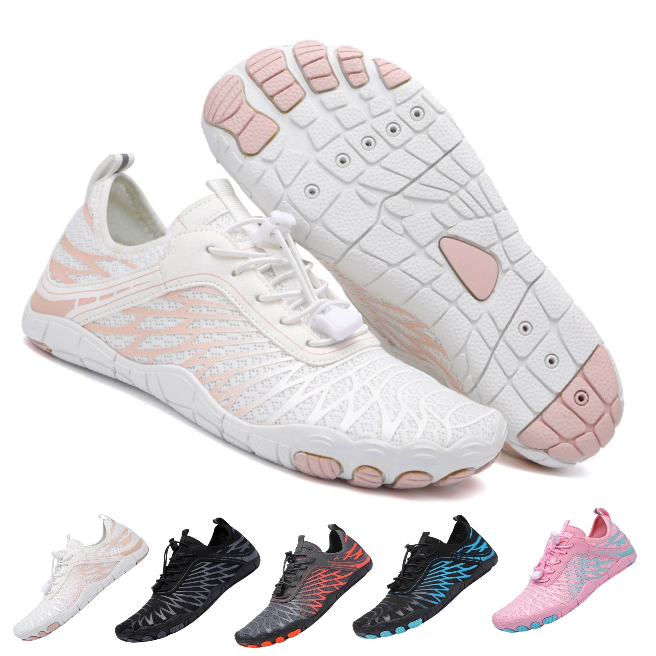 BERANMEY Barefoot Water Shoes for Women & Men, Wide Toe Box Hiking & Swimming Sneakers (White, 9 US) t0d7s