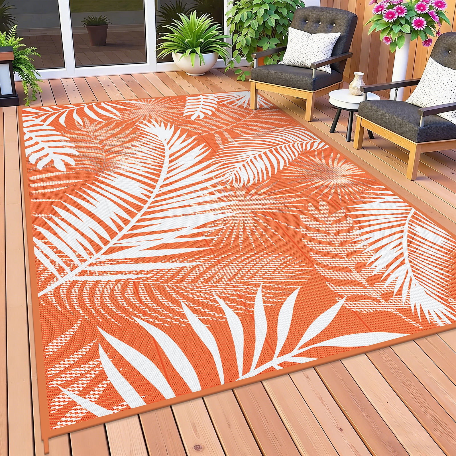 MeyJey Reversible Outdoor Area Rug, Waterproof Plastic Mat for RV Patio and Camping (Orange, 6 ft x 9 ft) 3xi4v