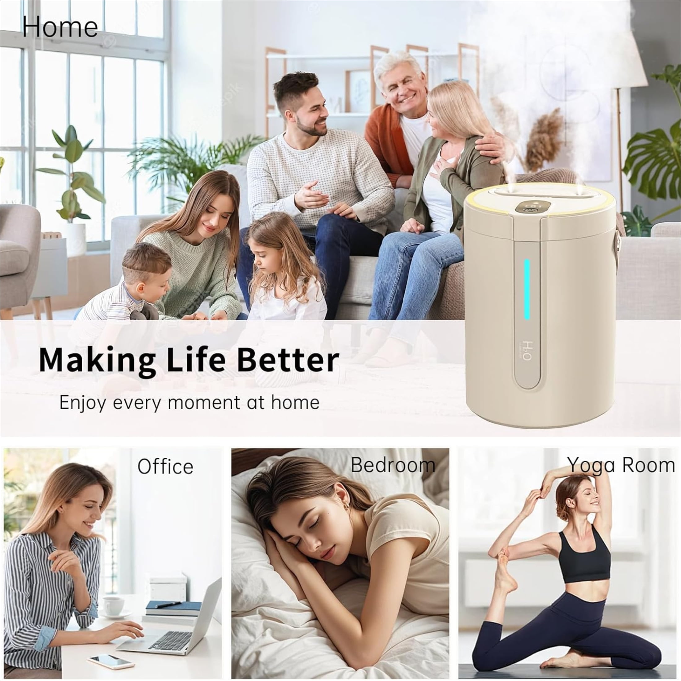 JINXIAN Dual Mist Humidifier with Night Light, Quiet Desktop Air Moisturizer for Home and Office (Beige, 84.5 fl oz) nm371