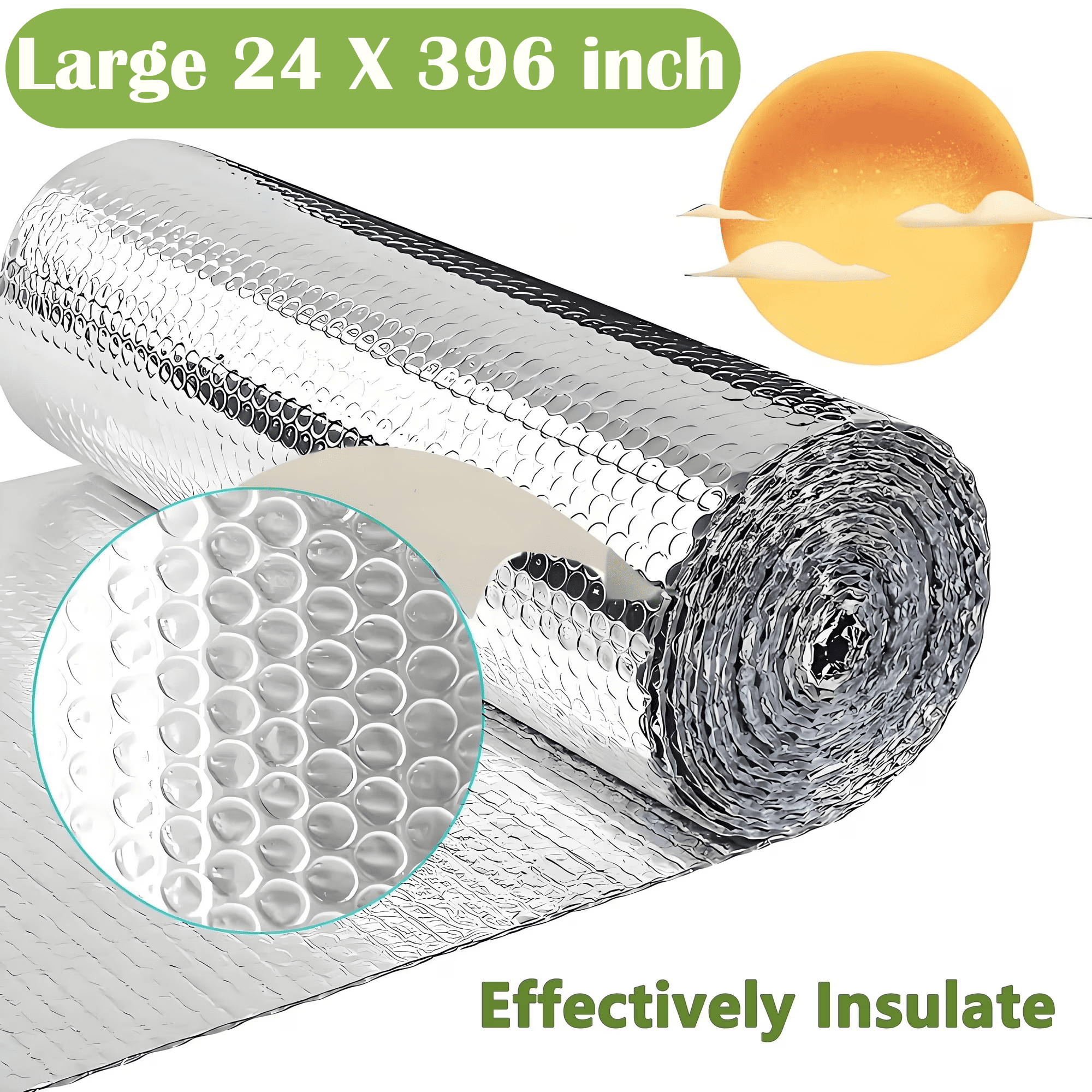 Petoto Reflective Bubble Insulation Roll, Double Aluminum Foil Radiant Barrier for Home, RV, and Garage (Silver, 24 in x 33 ft) a2vp5