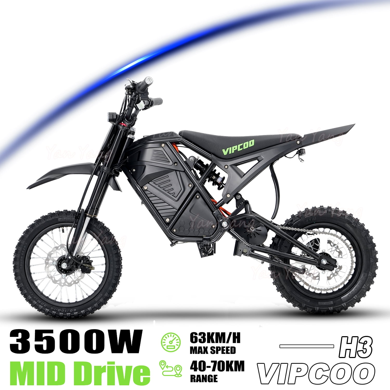 VIPCOO Electric Mountain Bike, High-Speed Off-Road E-Bike with Fat Tires, 330 lb Load Capacity (Black, 63 in) ob9hb