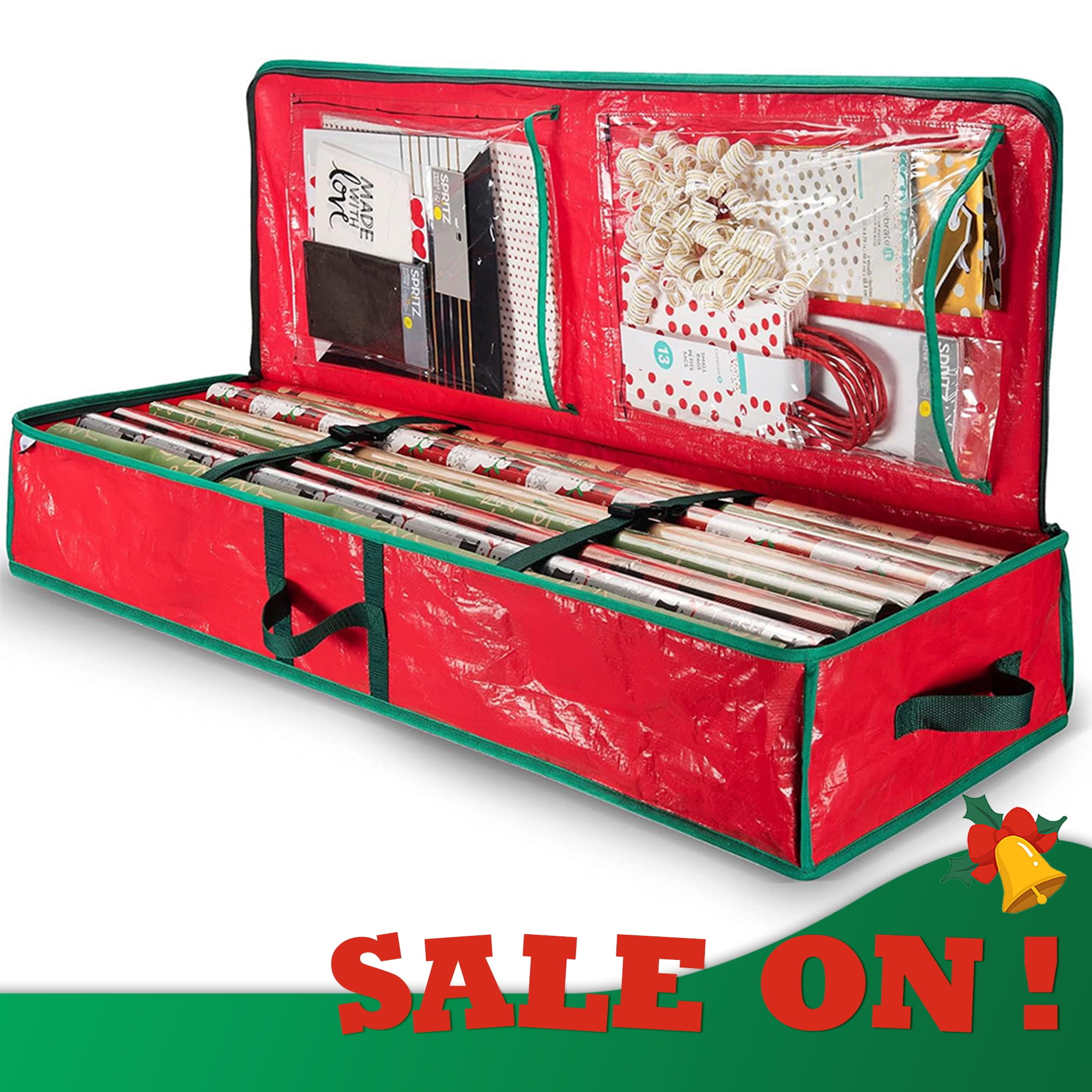 AYktou Wrapping Paper Organizer Storage, Tear-Resistant Fabric Gift Wrap Holder with Inner Pockets (Red, 41x14x6 in) 1o5dv