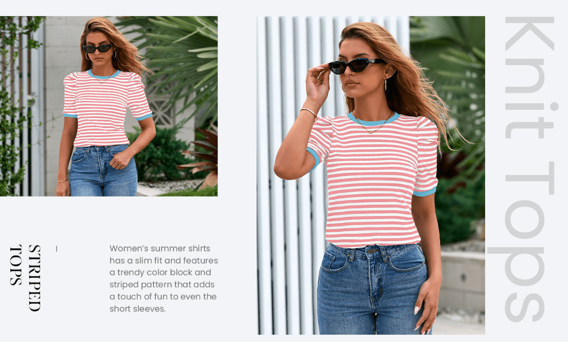 PRETTYGARDEN Women's Summer Puff Sleeve Crop Top Ribbed Knit Color Block Striped Shirt (Green, M) qljkp