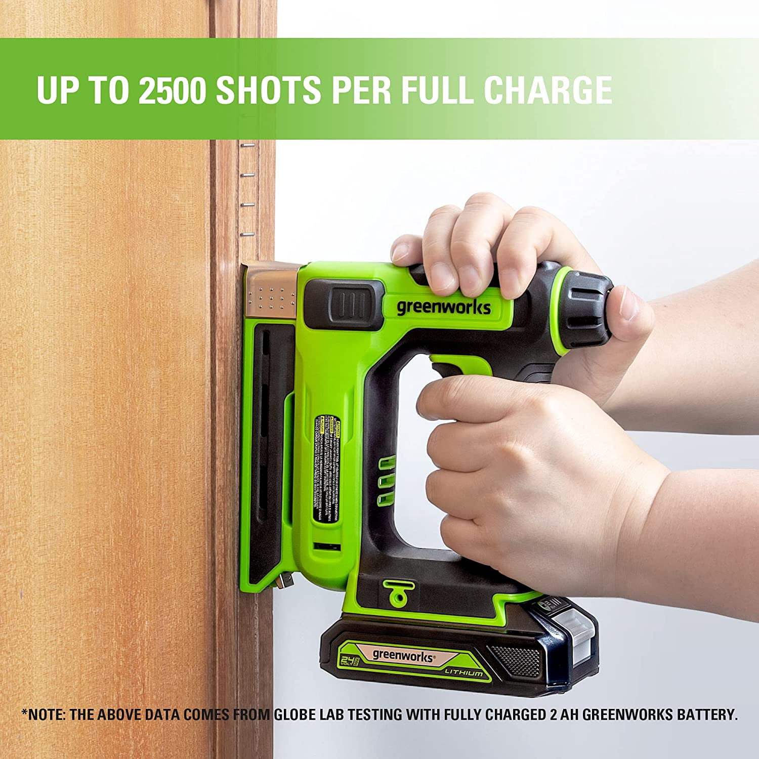 Greenworks 24V 3/8 in Crown Stapler with 2Ah Battery and 2A Charger (Green) uotkd