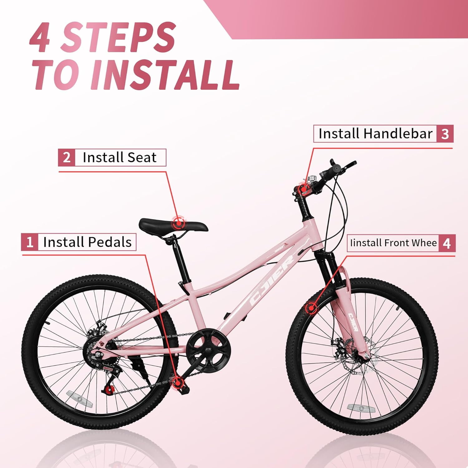 Akaber 24-inch Kids Mountain Bike, 7-Speed Drivetrain with Suspension Fork and Dual-Disc Brakes (Pink, 24 in) fktr5