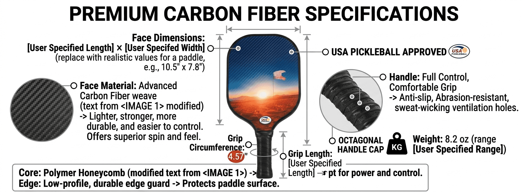 ChrGoGo Carbon Fiber Pickleball Set, Professional Lightweight Paddles with 4 Balls (Desert Sunset, 4.57 in Grip) reyem
