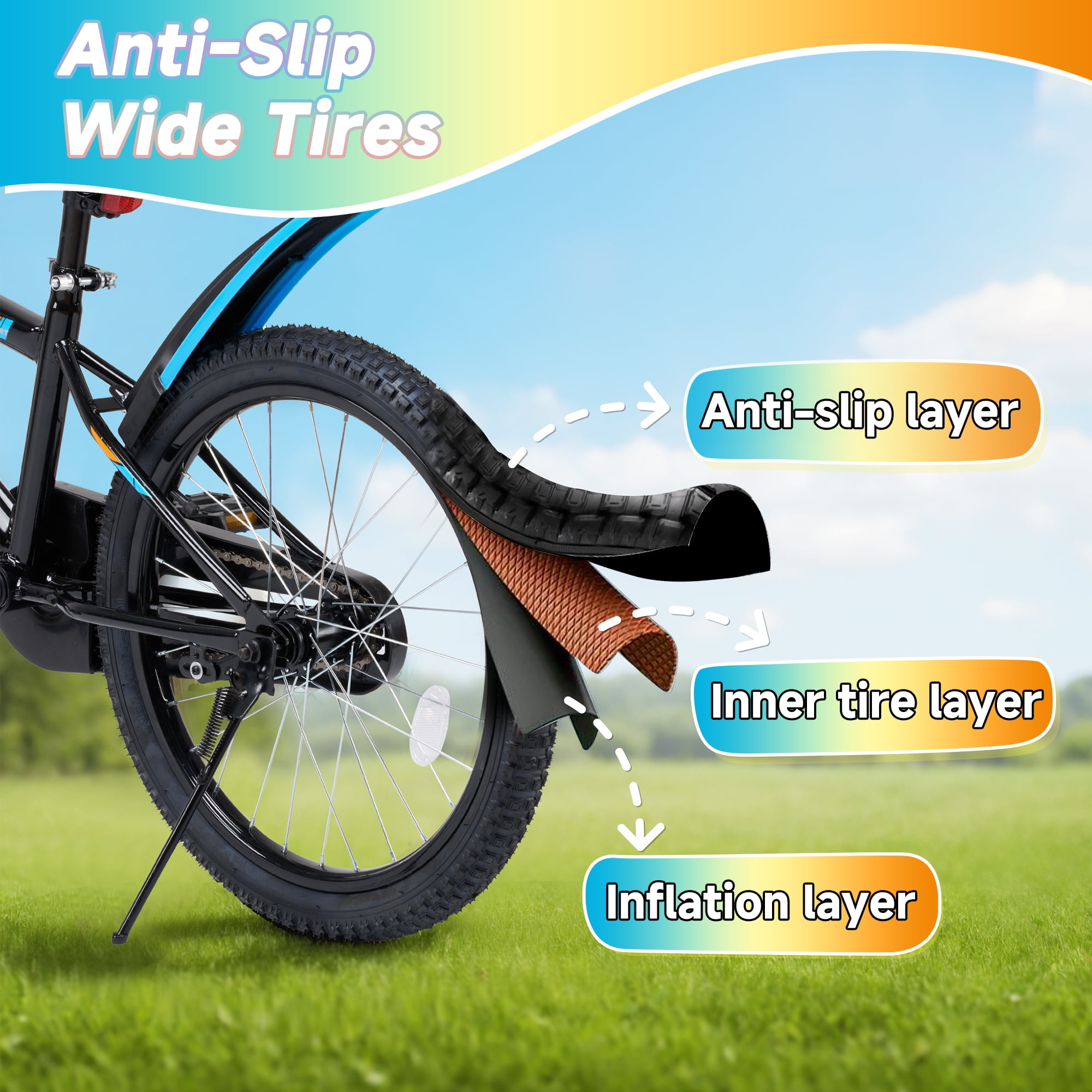 Naipo 20 Inch Kids Bike with Full Chain Guard and Anti-Slip Pedals (Black, 20 in) yzrrx