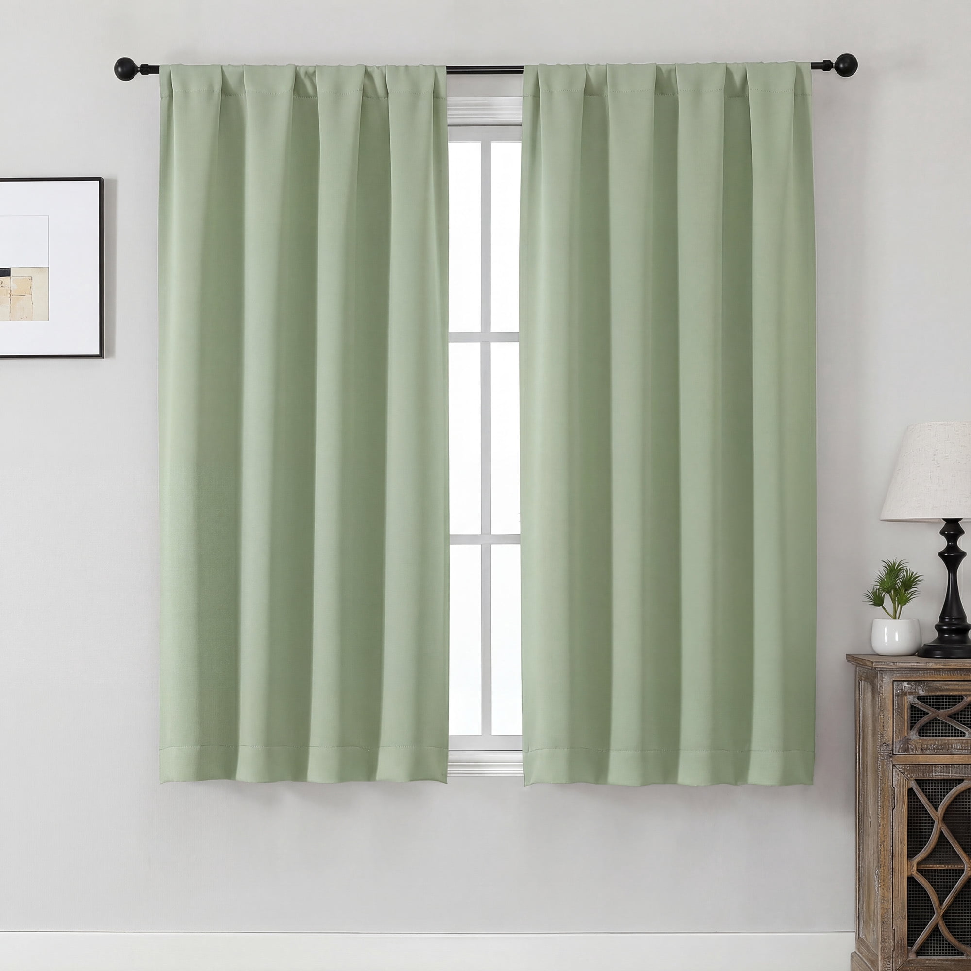MKHILL Aether Thermal Insulated Blackout Curtains, Room Darkening Window Drapes for Bedroom and Living Room (Light Green, 40 in W x 54 in L, 2 Panels) 6gnxg