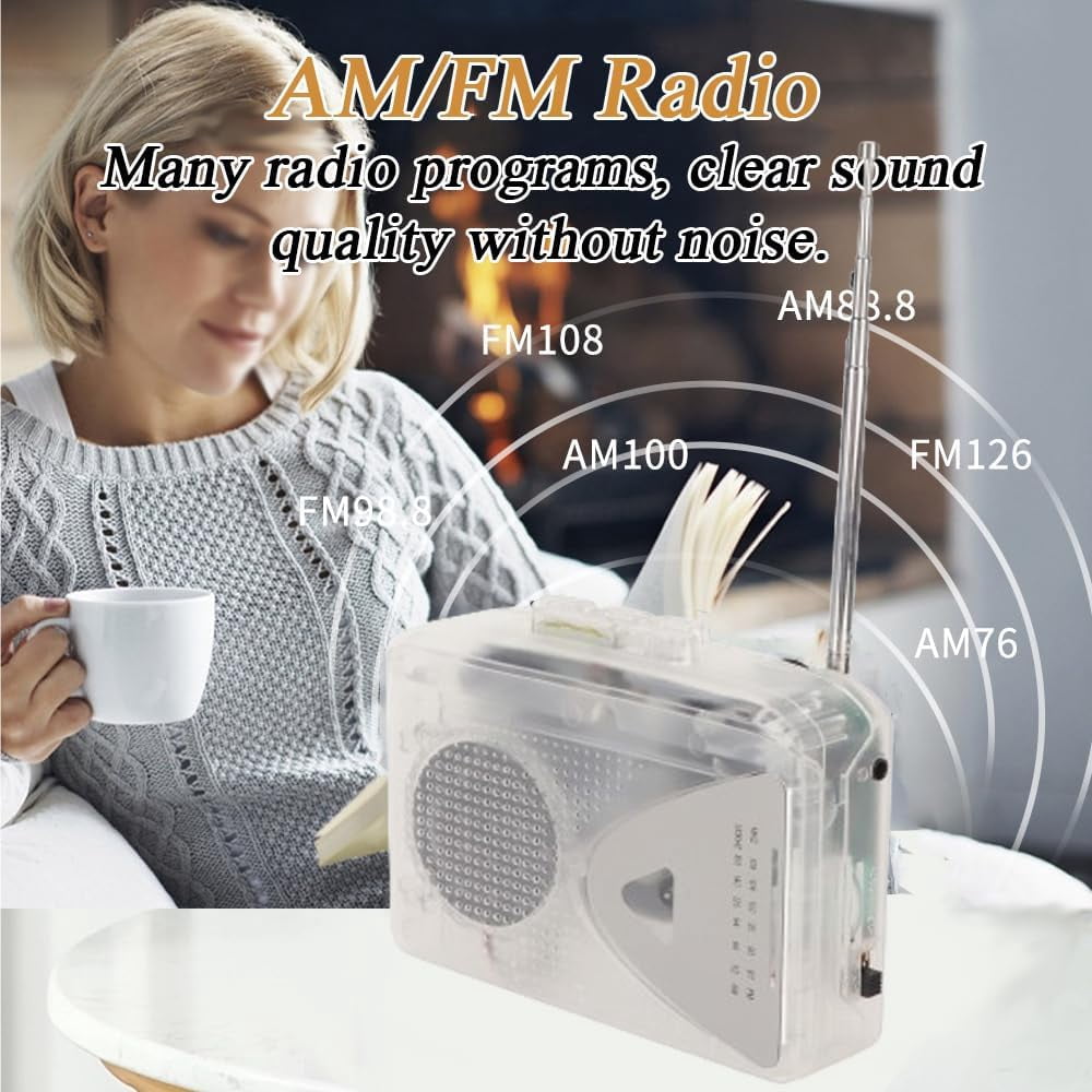 Meikoko Portable Cassette Player and AM/FM Radio with MP3 Converter (White, 1 Pack) bghj4