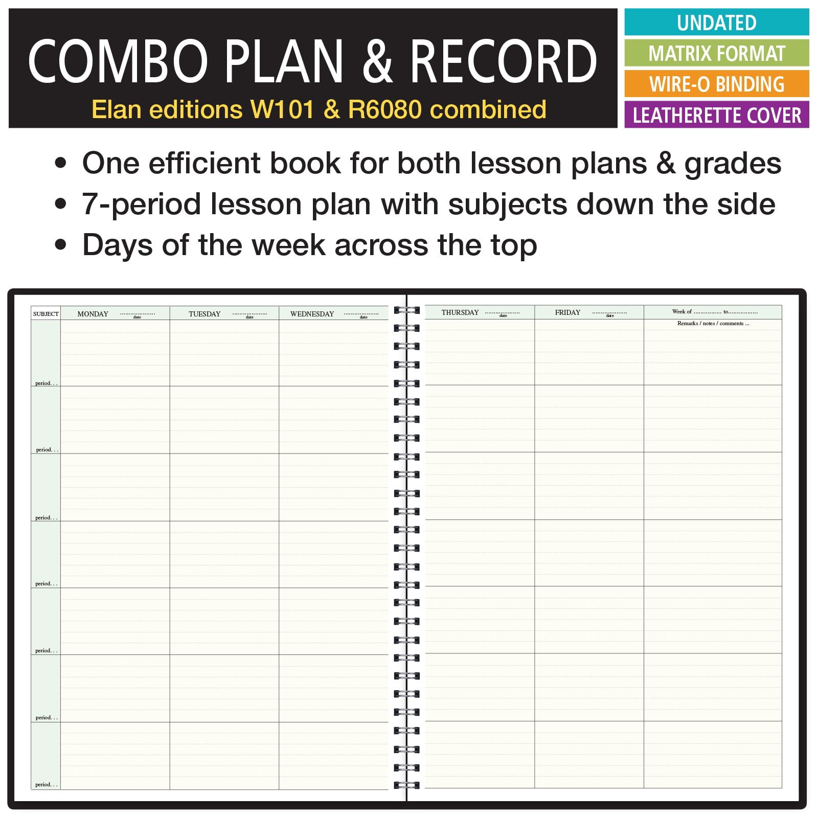 Elan Publishing Company Teacher Lesson Planner and Grade Book (Black, 8.5 in x 11 in) sy80l