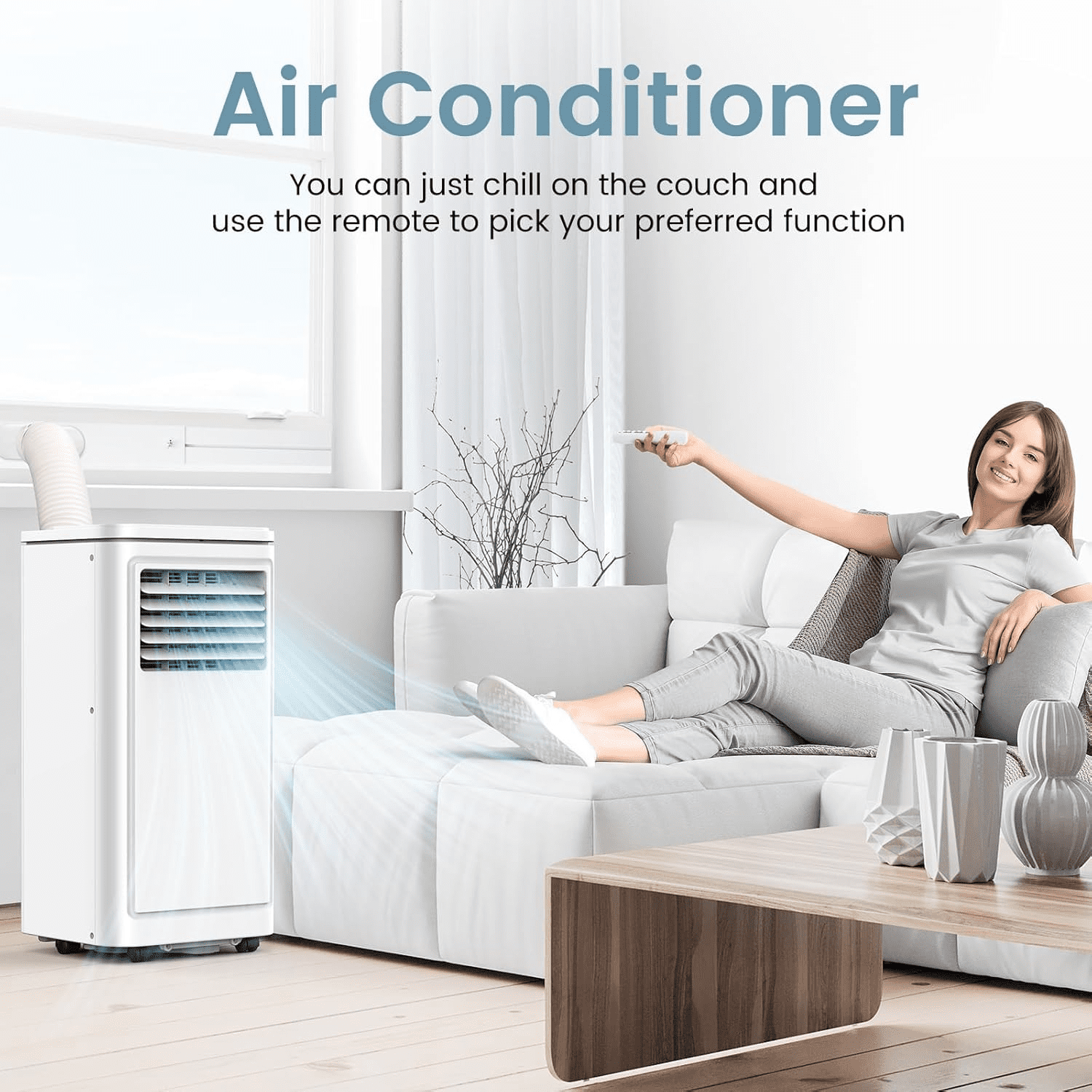 Moifoi 8000 BTU Portable Air Conditioner, 3-in-1 Cooling, Dehumidifying, and Fan Unit for Rooms up to 350 sq ft (White) oq3ou