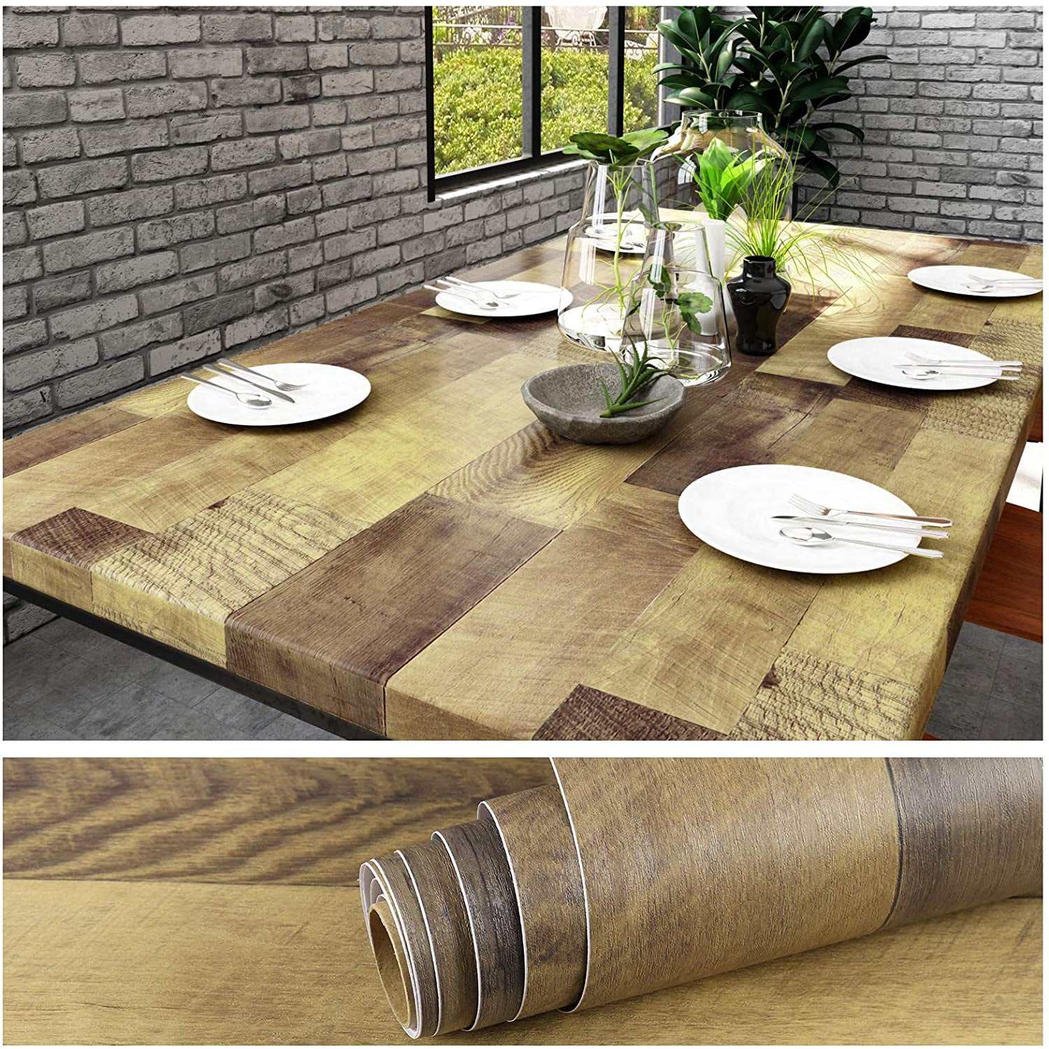 VEELIKE Wood Plank Contact Paper, Waterproof Peel and Stick Vinyl Wallpaper for Furniture and Cabinets (Brown, 15.7 in x 354 in) xni0r
