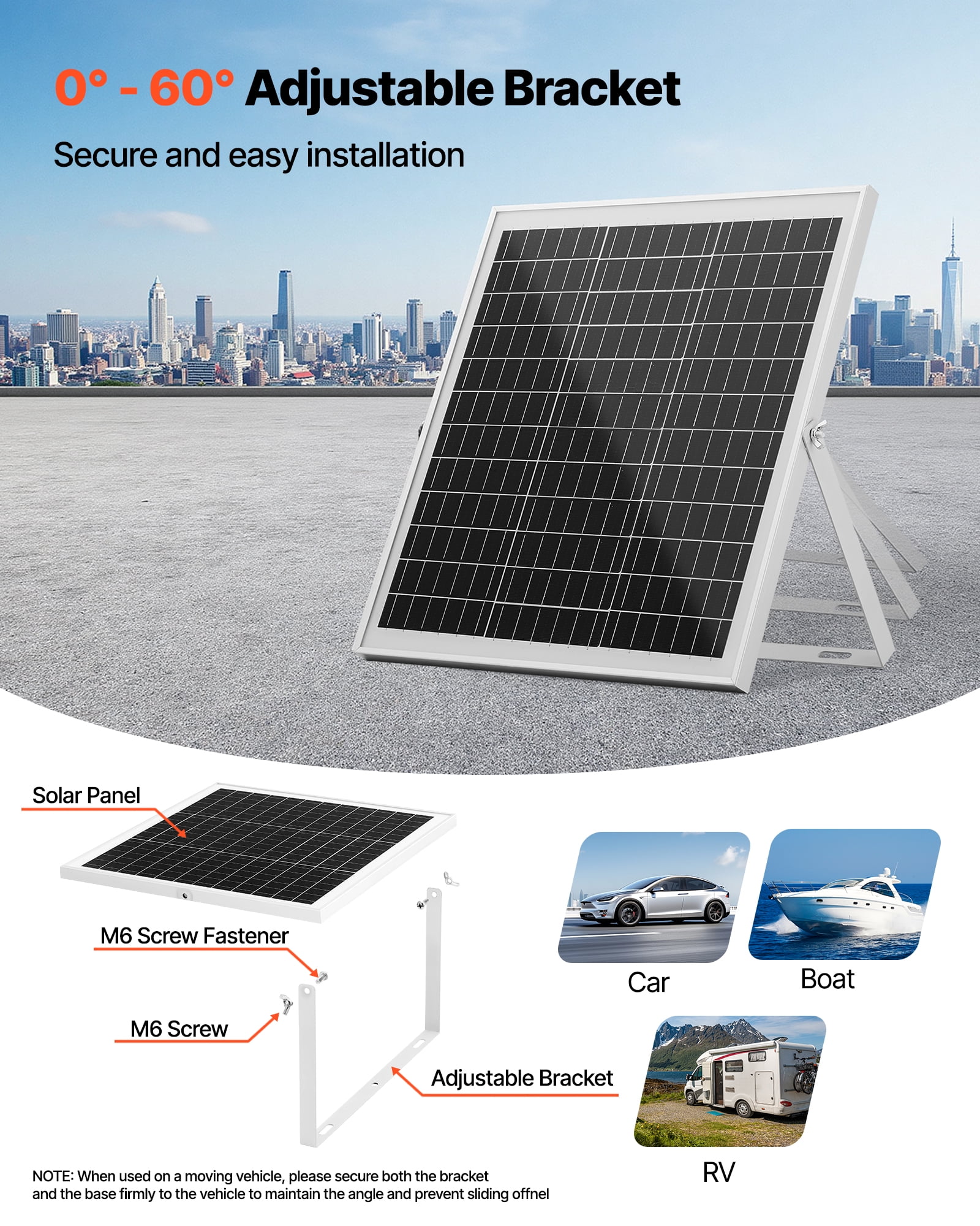 VEVOR 20W 12V Solar Panel Battery Trickle Charger Maintainer with MPPT Controller and Adjustable Mount (Black, 20 Watt) 4spdj - Image 6
