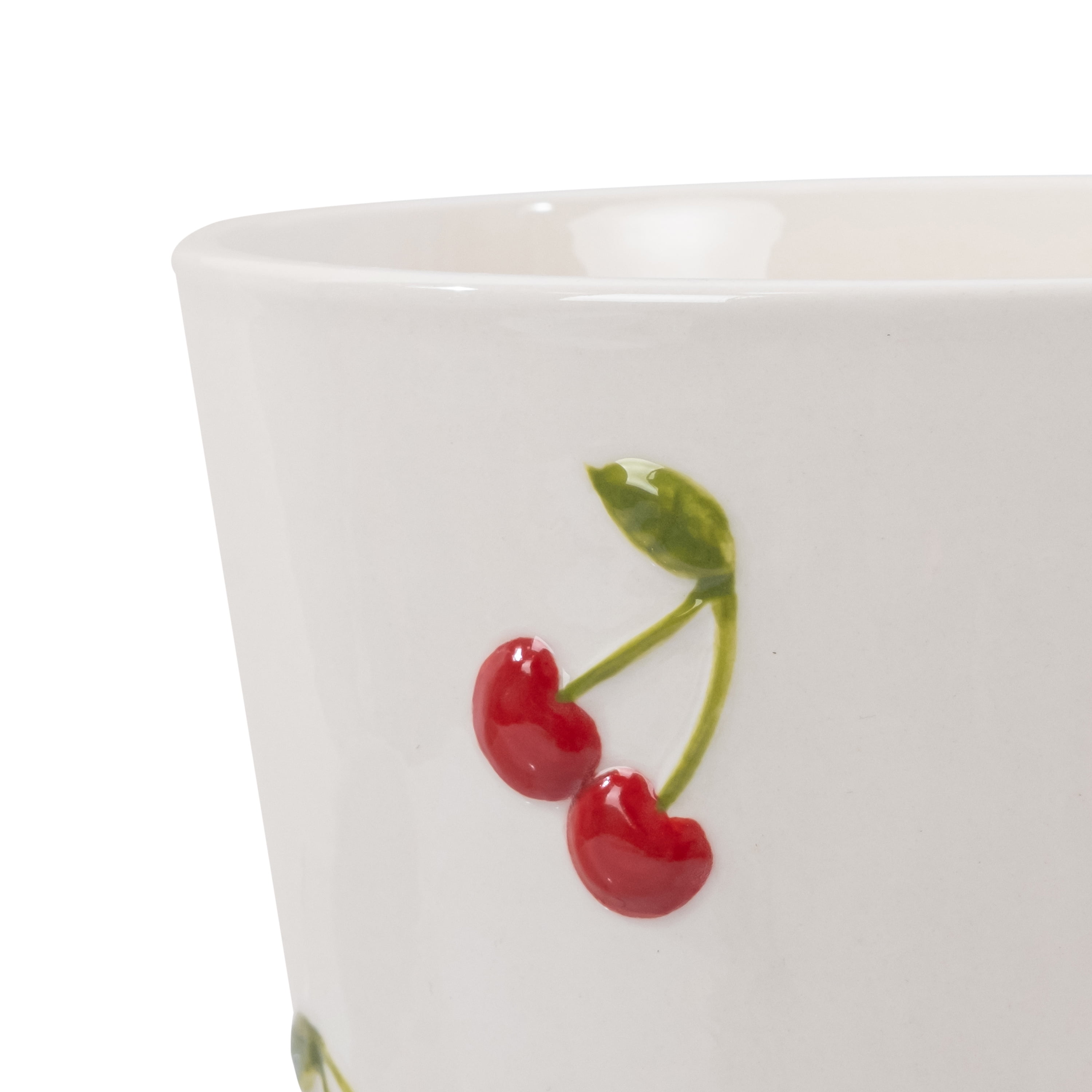 Mainstays Ceramic Cherry Planter Decorative Indoor Flower Pot (Cream and Red, 6.25 in x 6 in) kfrnd
