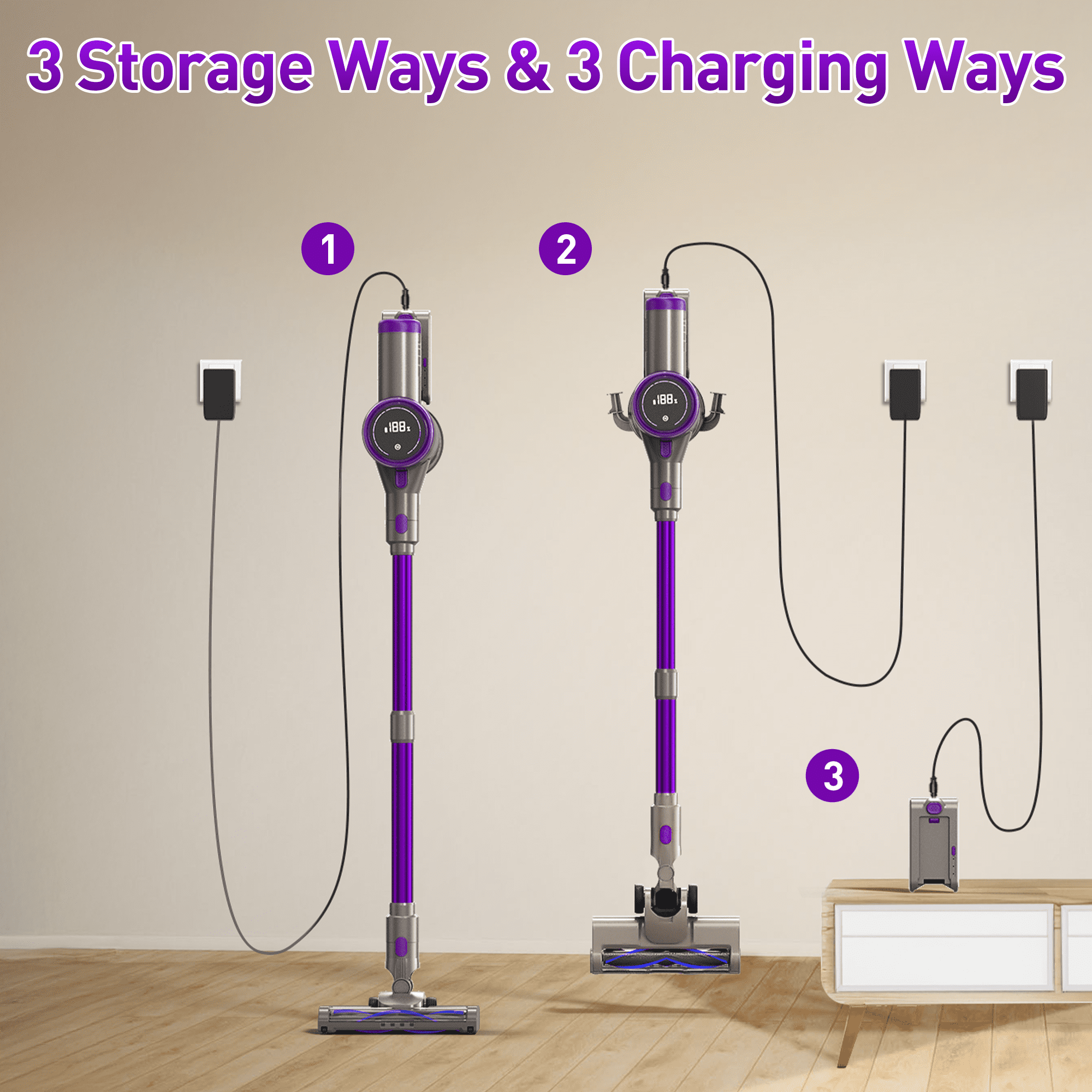 KANFUAQ Cordless Stick Vacuum Cleaner, Powerful 38KPA Suction, Lightweight for Pet Hair and Carpet (1 Liter) mq1a6