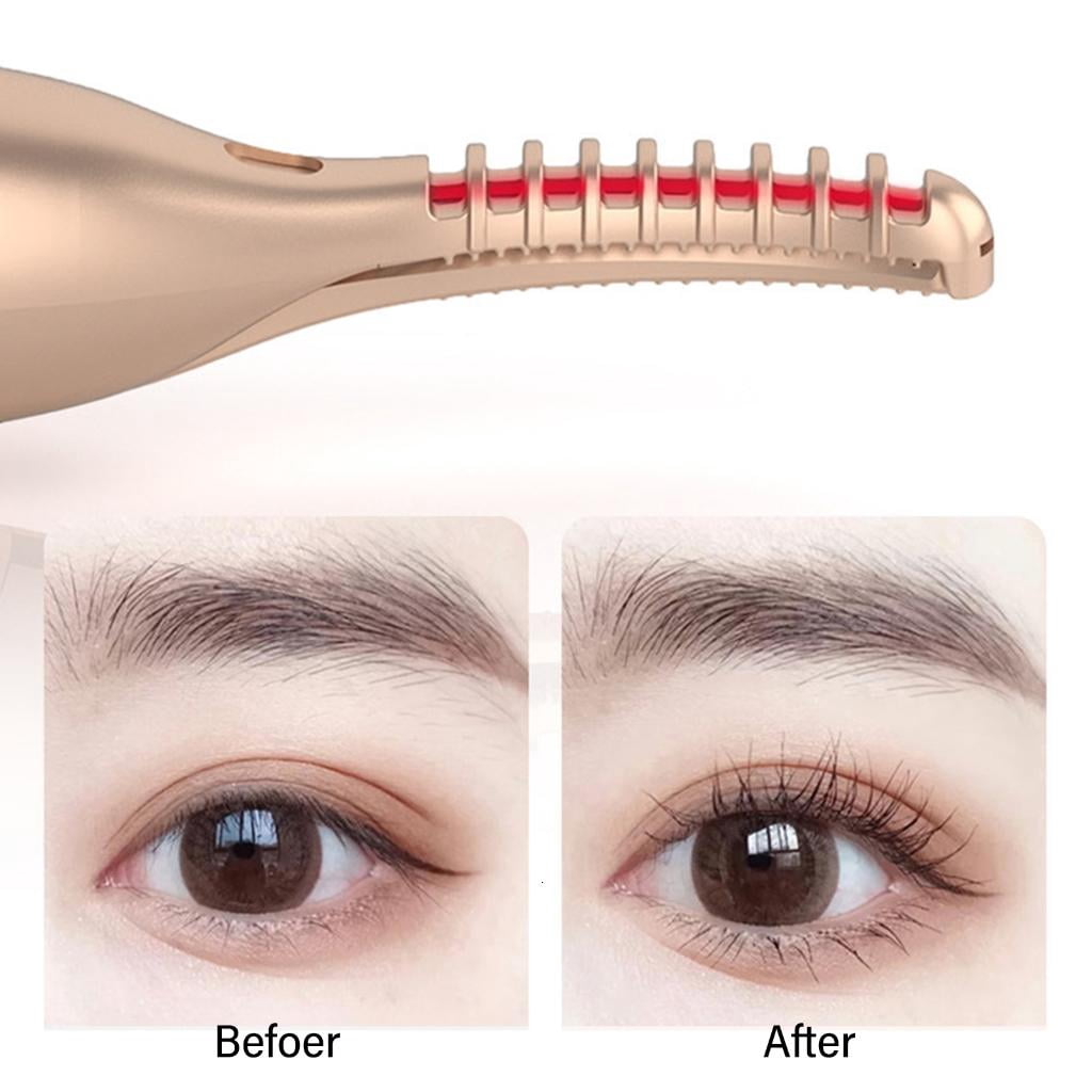 Necvior 2-in-1 Electric Eyebrow Trimmer and Heated Eyelash Curler, Precision Facial Hair Remover (Gold) l3n2t