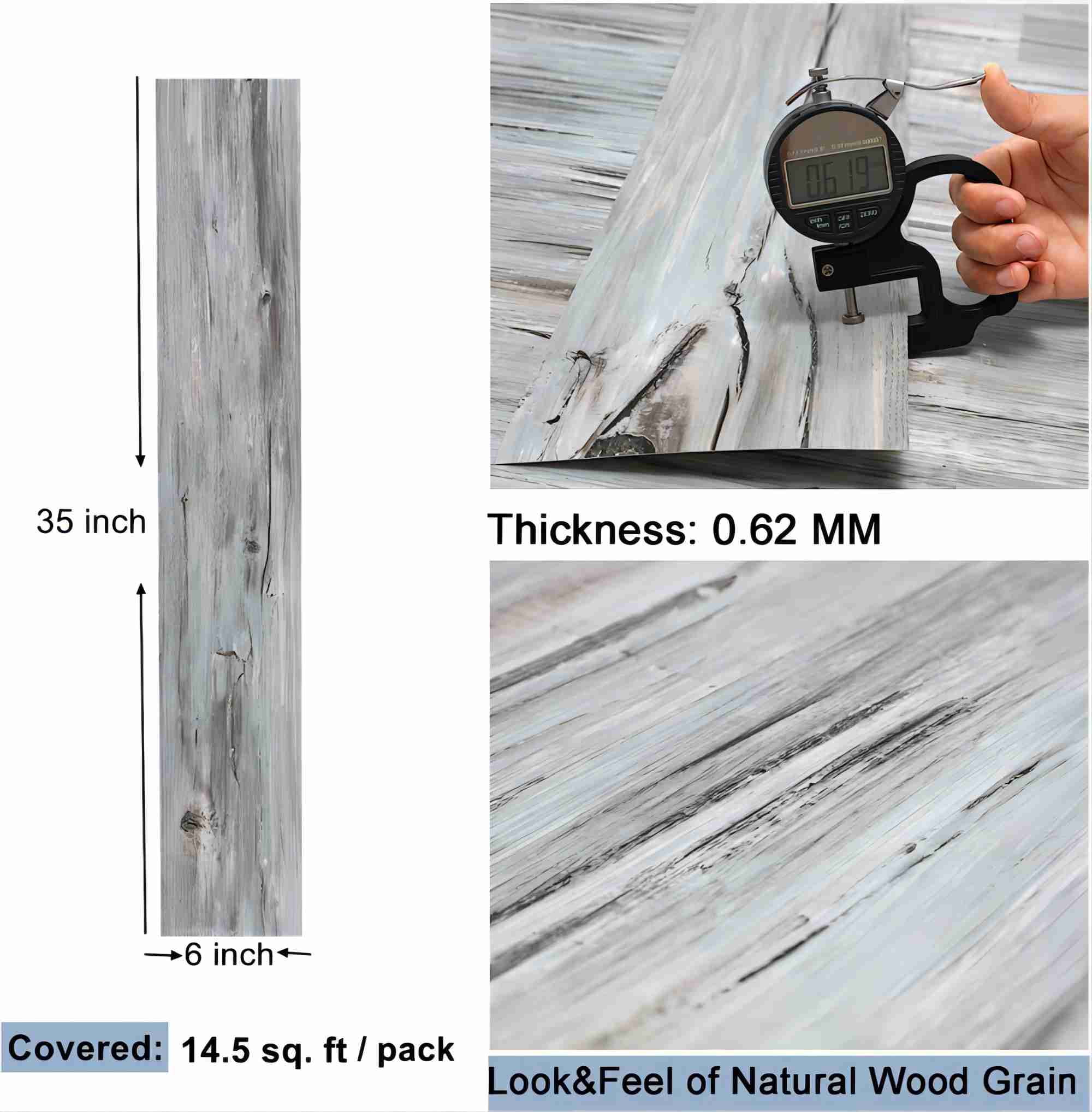 UMIGGEE Peel and Stick Vinyl Floor Tiles, Self-Adhesive Wood Grain Flooring for Home Decor (Multi-color, 10-Pack, 6 in x 35 in) xr6c3