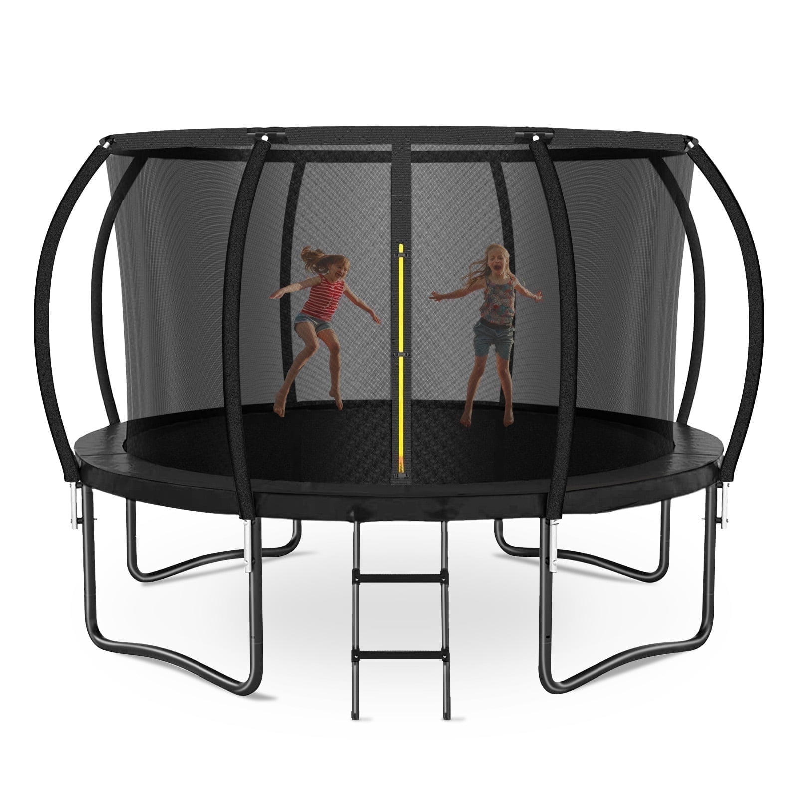 LIZEVINC 12 ft Outdoor Recreational Trampoline with Safety Enclosure Net and Ladder (Black, 12 ft) ht0pm