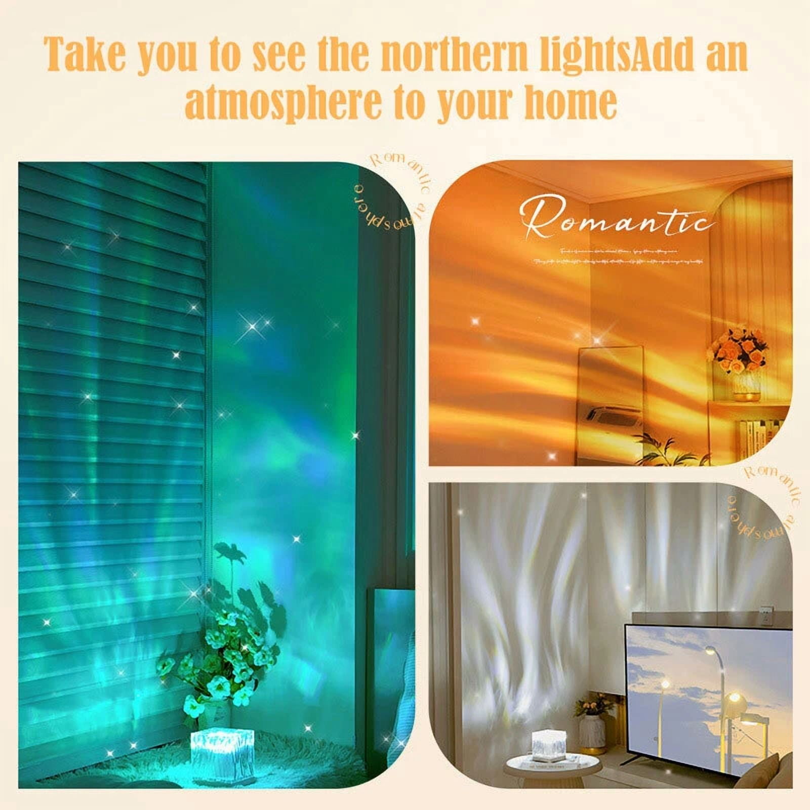 KLYNE Ocean Wave Northern Lights Projector Lamp 16-Color LED Night Light (Cordless, 1 Unit) uxrbb