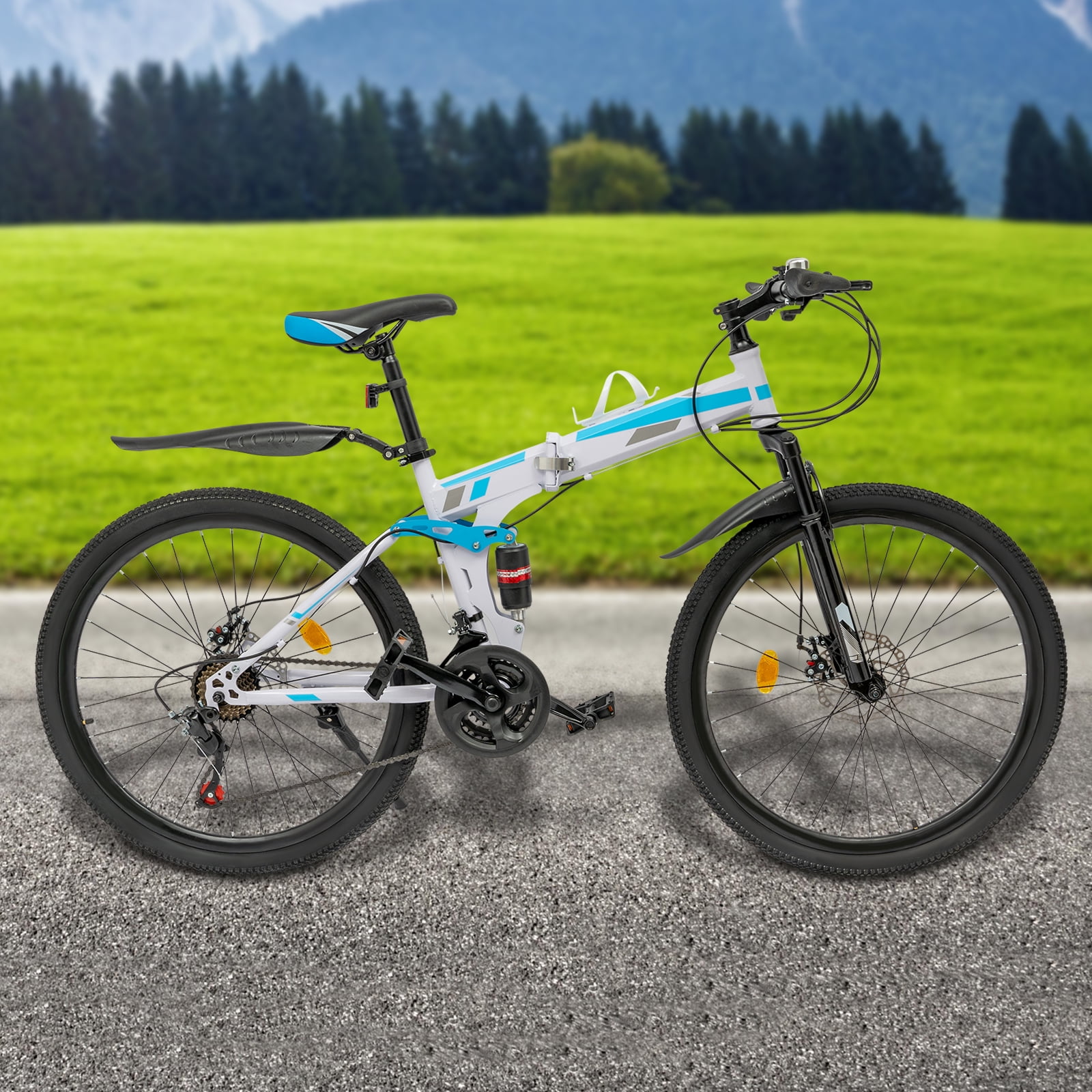Dwellnix 21-Speed Foldable Bicycle, High-Carbon Steel Frame with Dual Disc Brakes (Blue, 220 lb Capacity) sn0q7