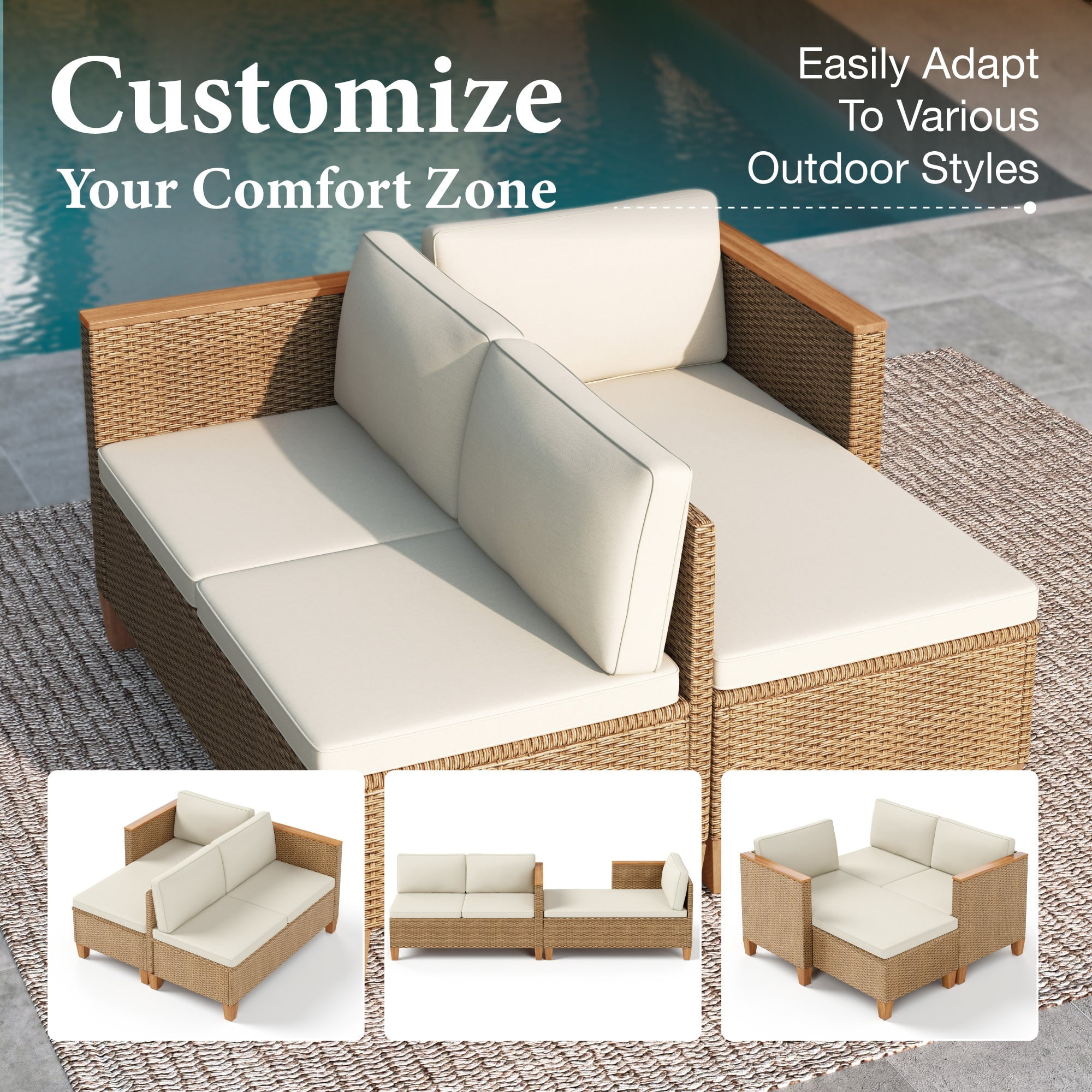Streamlight 5-Piece Wicker Patio Furniture Set with 42 in Fire Pit Table, Outdoor Sectional Conversation Sofa (Yellow and Beige, 5-Piece) 3gxsi