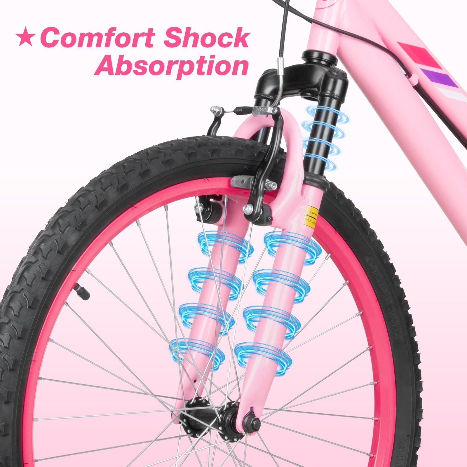 Hykolity Kids Mountain Bike, 24 in 7-Speed Girls Bicycle with Front Suspension (Pink, 24 in) 87vnz