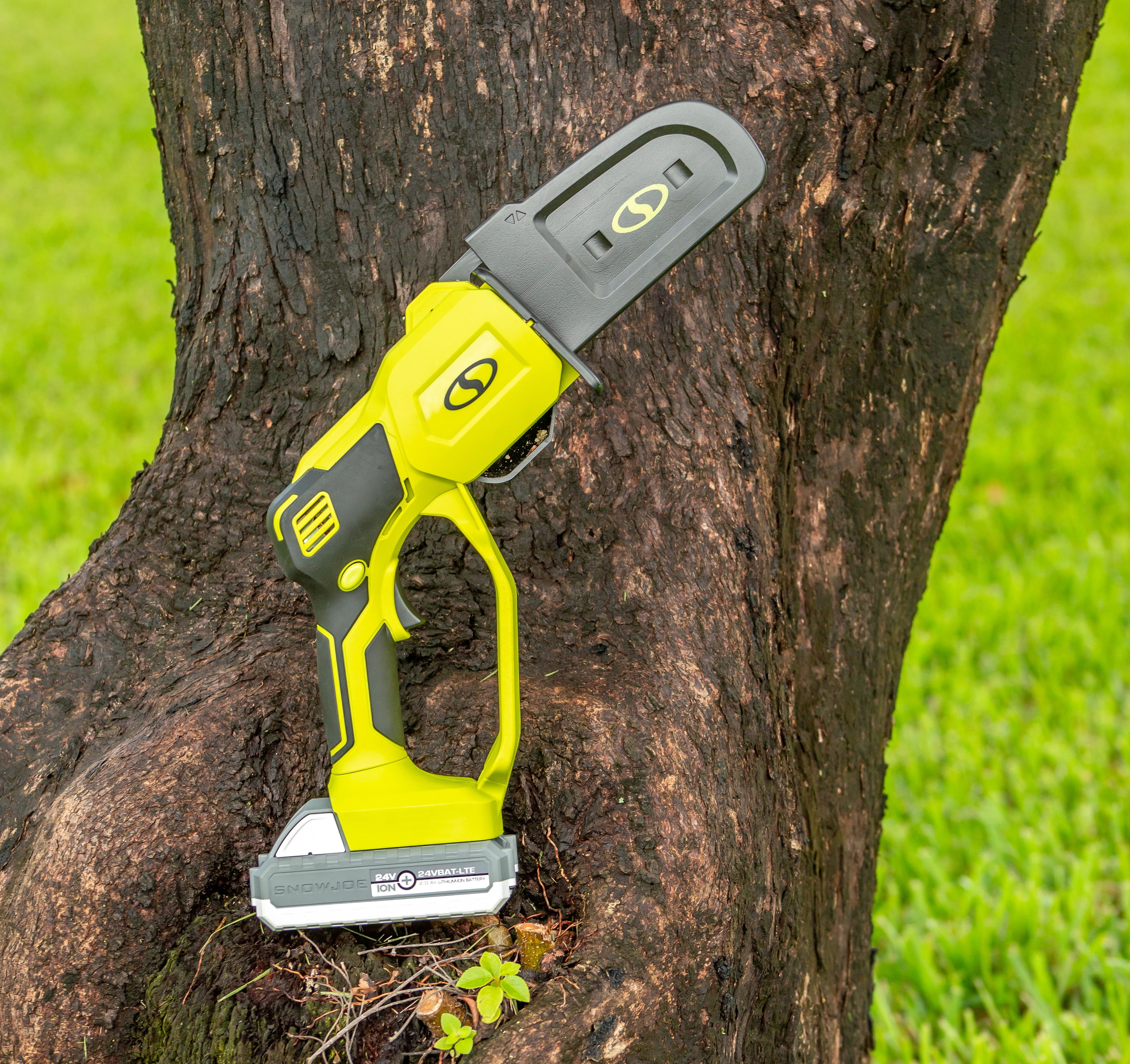 Sun Joe 24V Cordless 5-inch Handheld Pruning Chainsaw with 2.0-Ah Battery and Charger (Green, 5.5 lb) 0iult