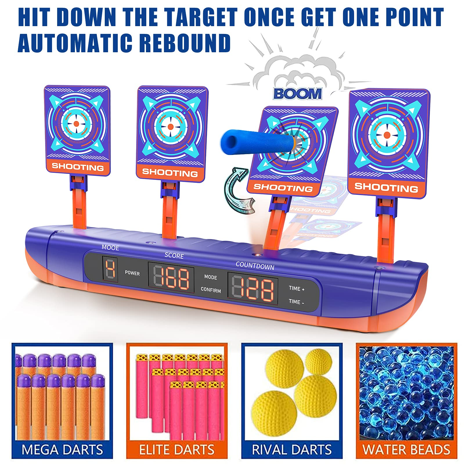 Carsky Electronic Shooting Target Set with 2 Foam Dart Blasters (Multi-color, 1 Set) 0mpmf