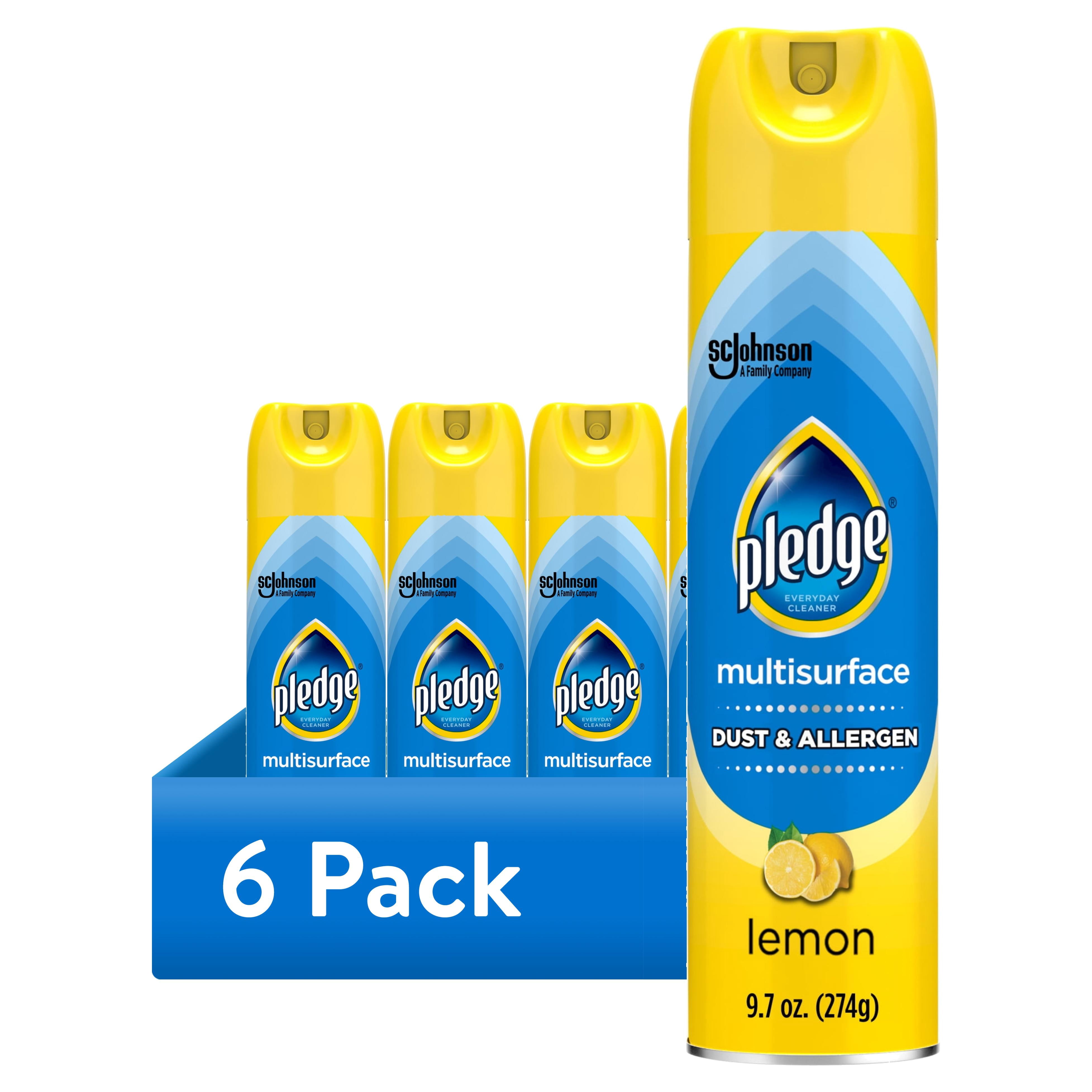Pledge Multi-Surface Dust & Allergen Cleaner Spray, Lemon Scent (6 Pack, 9.7 oz) gywmx