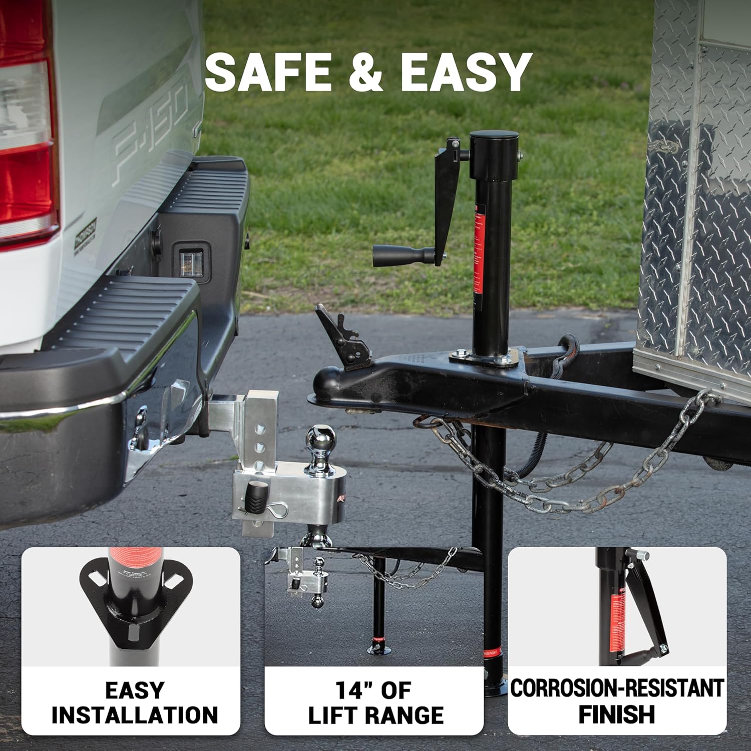 Uriah Products A-Frame Turbo Trailer Jack, Heavy-Duty Manual or Drill-Powered Tongue Jack (Black, 2,000 lb) kvmcv