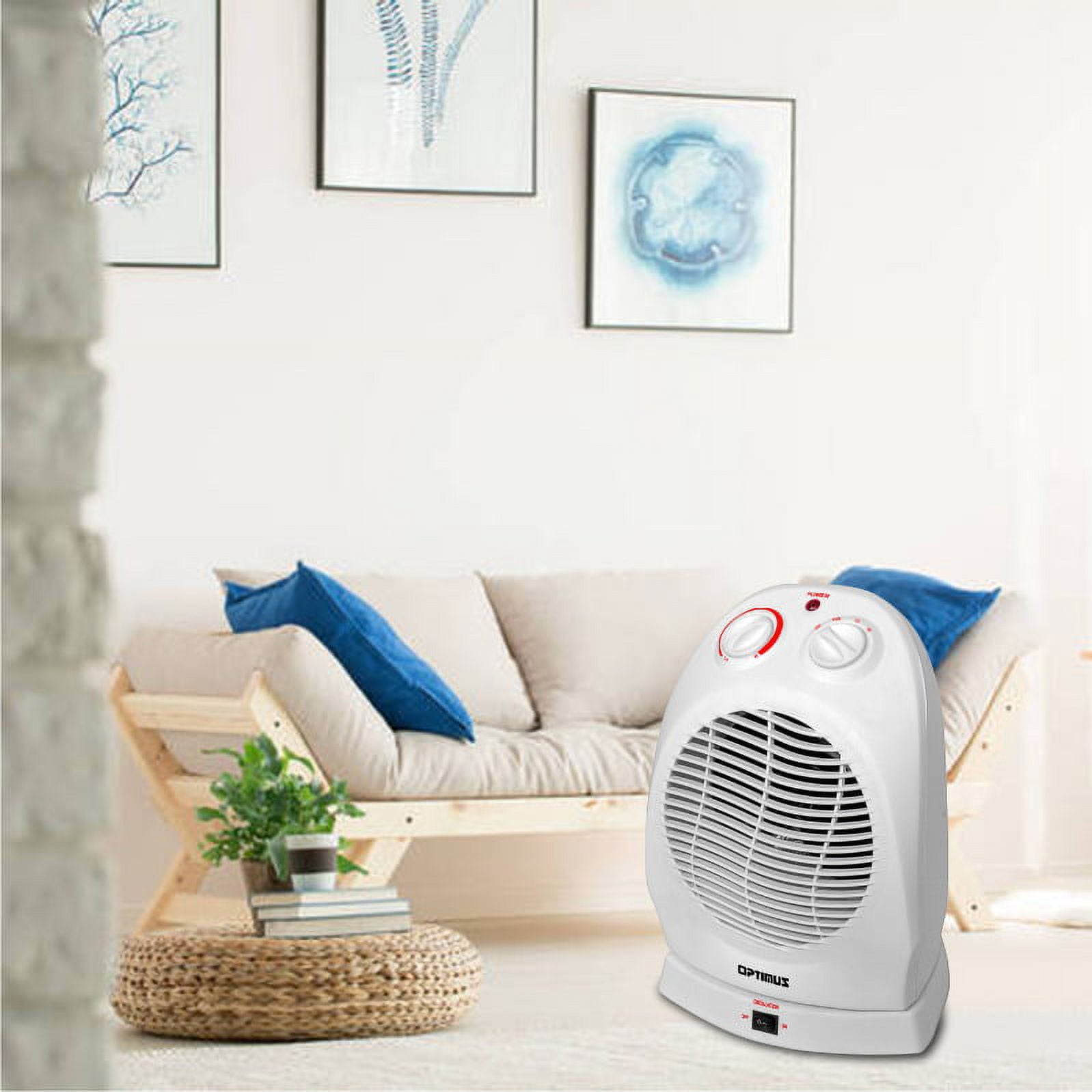 Optimus Enterprise Portable Oscillating Fan Heater with Adjustable Thermostat (White, 1500 Watt) 9u3fv