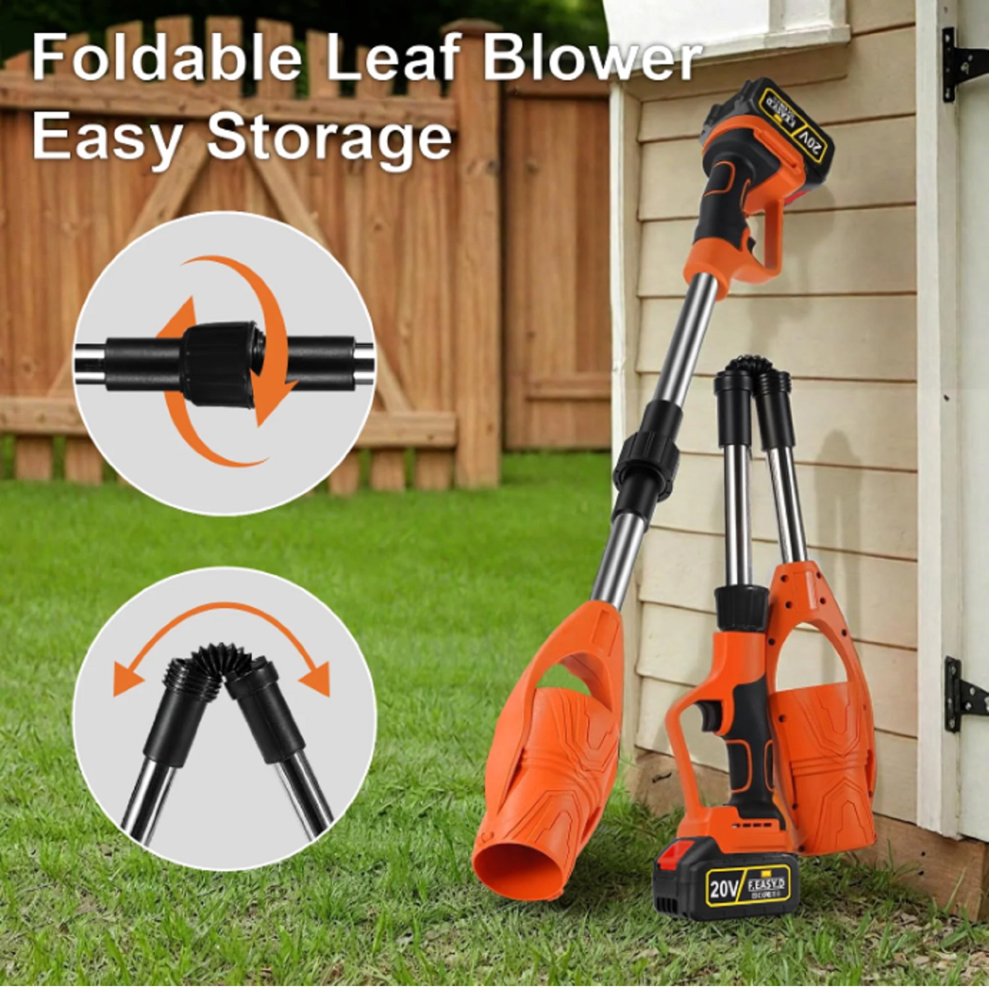 Pecham Cordless Leaf Blower, High-Speed Electric Air Sweeper for Lawn and Garden Maintenance (Orange, 21V) 62zht