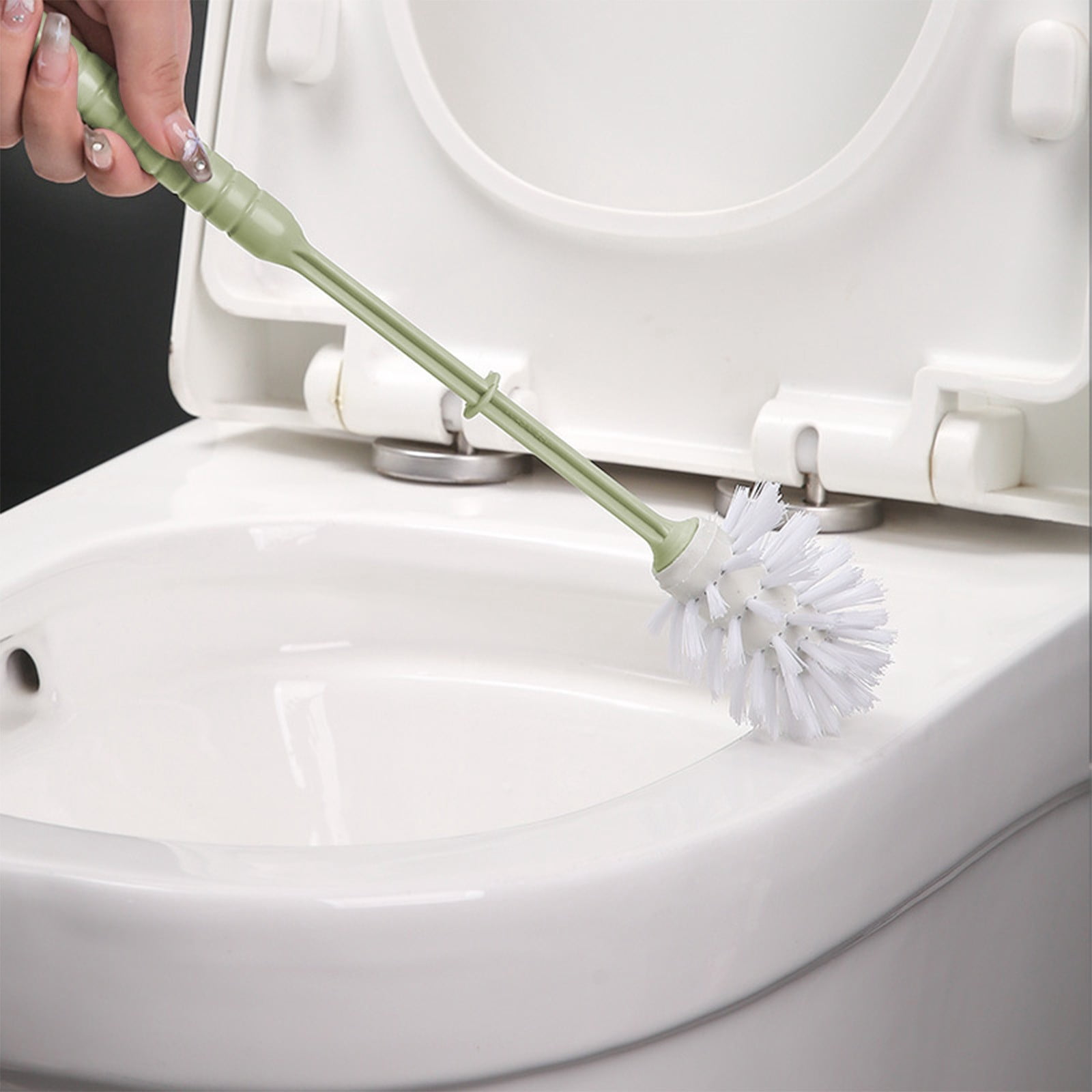 LSLJS Toilet Brush and Holder Set, Compact Bathroom Cleaning Tool with Non-Slip Grip (Green, 15 in) qf64f