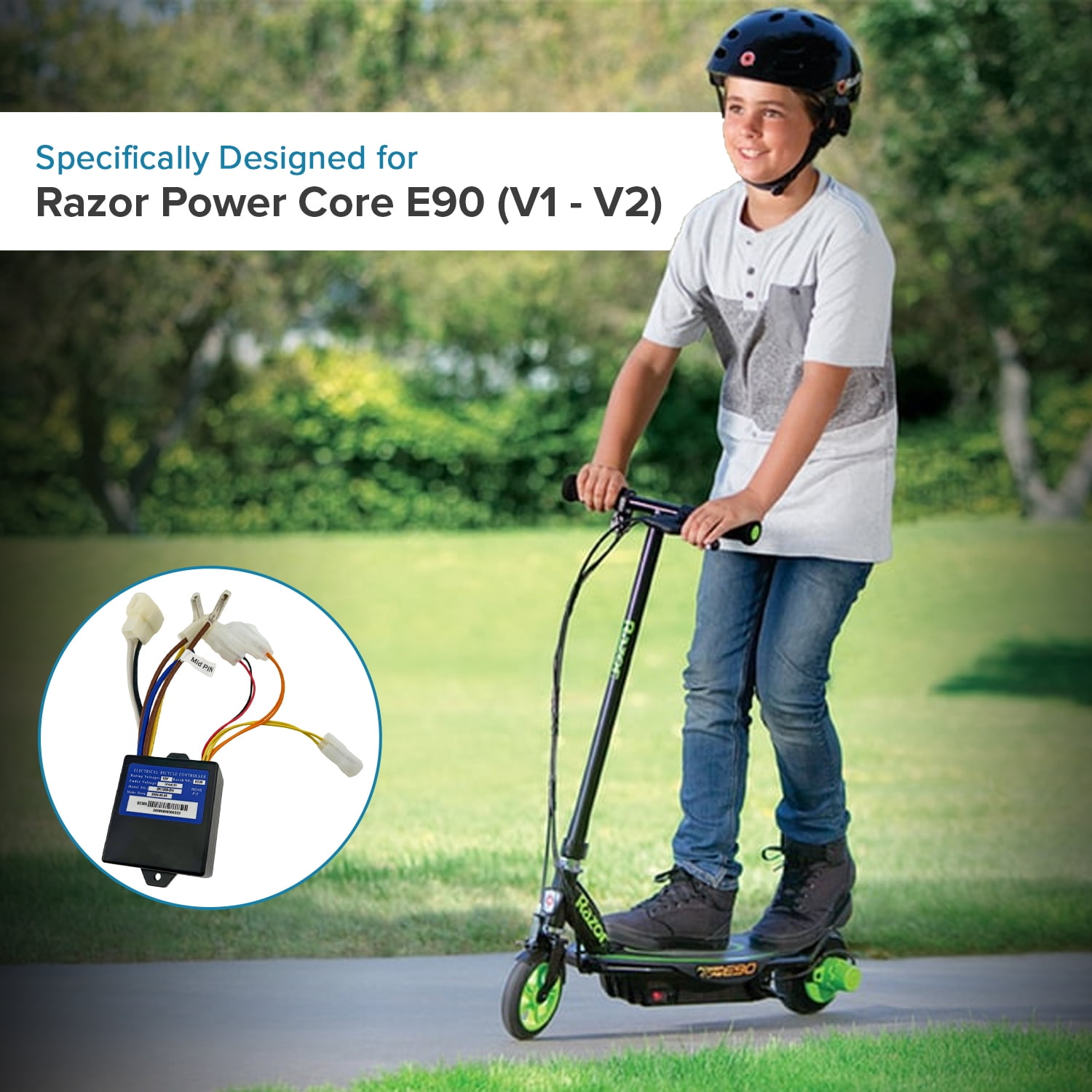 AlveyTech 12V Control Module for Razor Power Core E90 E95 Electric Scooters (7-Connector Replacement) mhyfs