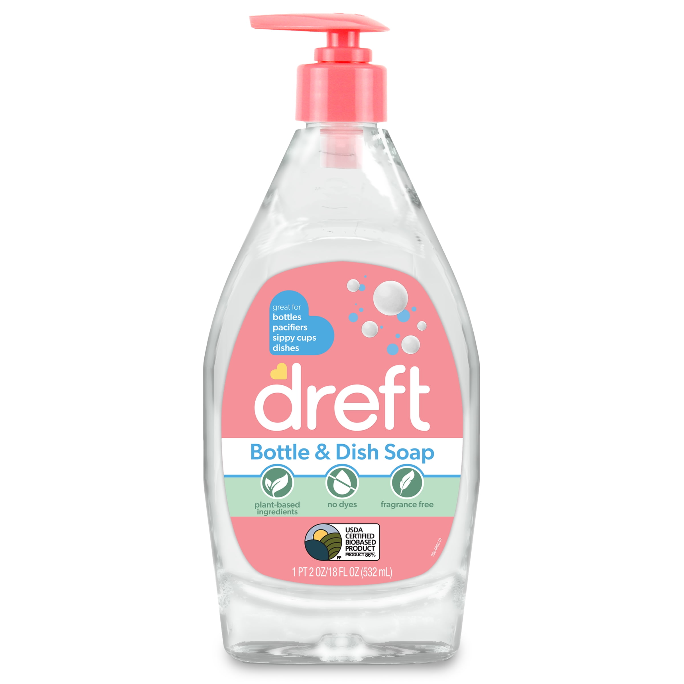 Dreft Plant-Based Liquid Dish Soap for Baby Essentials (Fragrance Free, 18 fl oz) yno6m