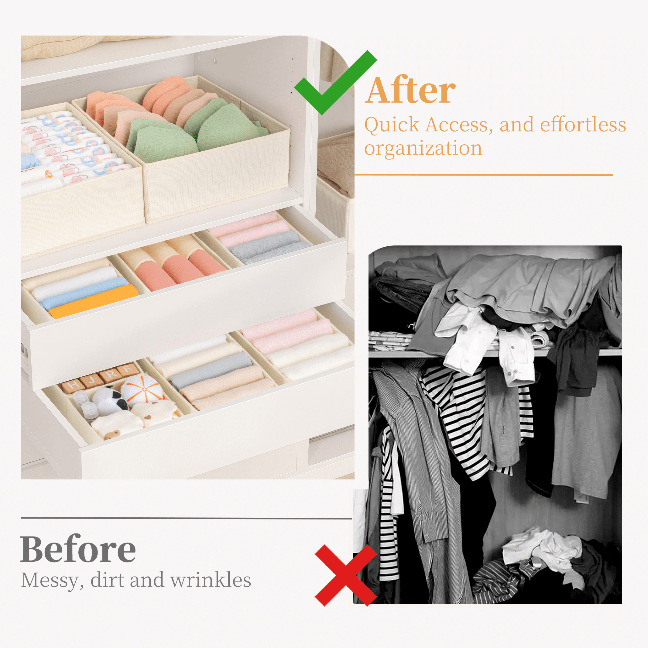 Criusia Foldable Fabric Drawer Organizers for Clothing and Closet Storage (Beige, 9-Pack Set) fta6j