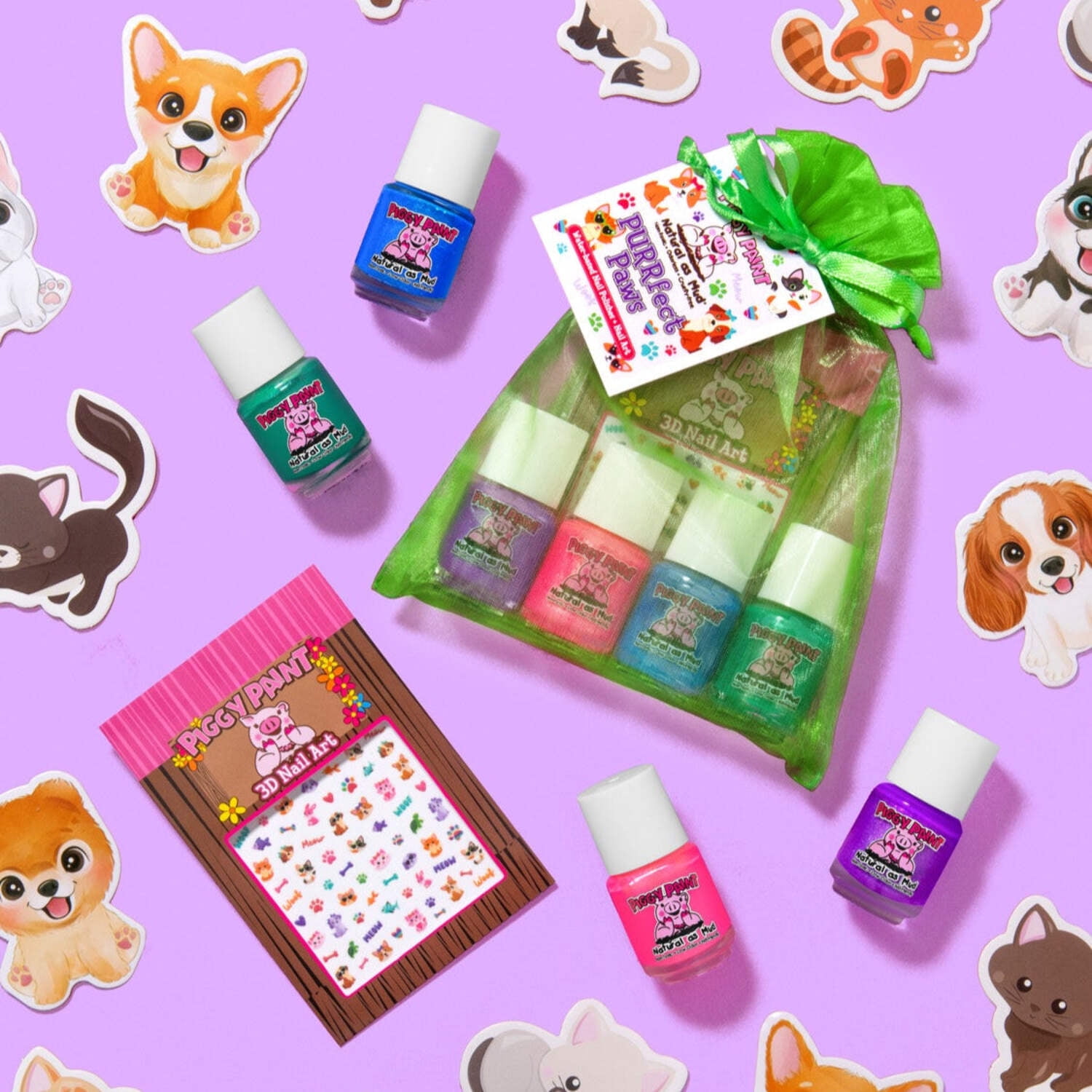 Piggy Paint PURRfect Paws Non-Toxic Nail Polish Gift Set for Kids and Pets (Multi-Color, 4 Pack, 1 fl oz) aa8y5