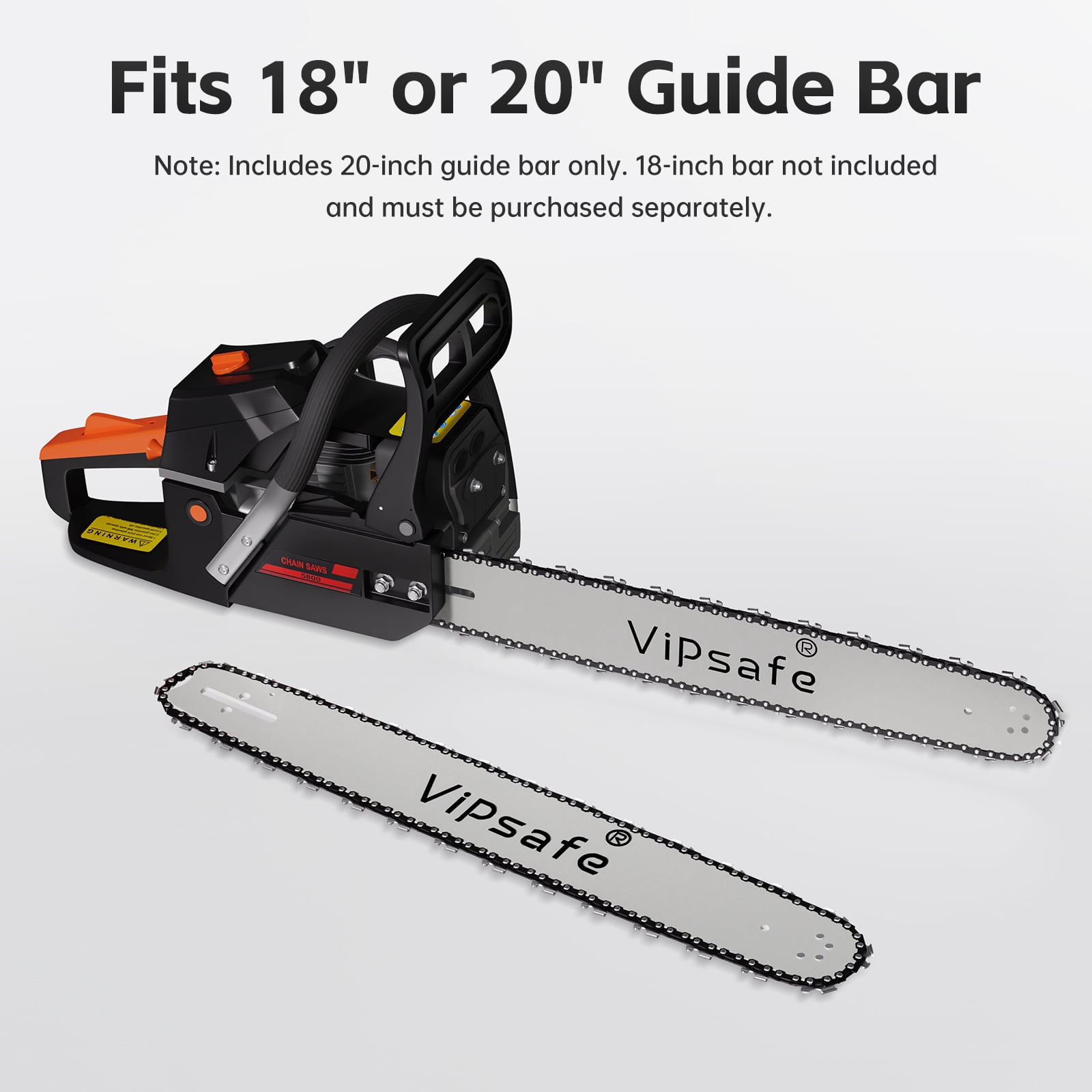 Vipsafe 58cc Gas Chainsaw, 2-Cycle Engine, Anti-Vibration, Heavy-Duty Tree Cutting & Wood Trimming (Red, 20 in) r7awt