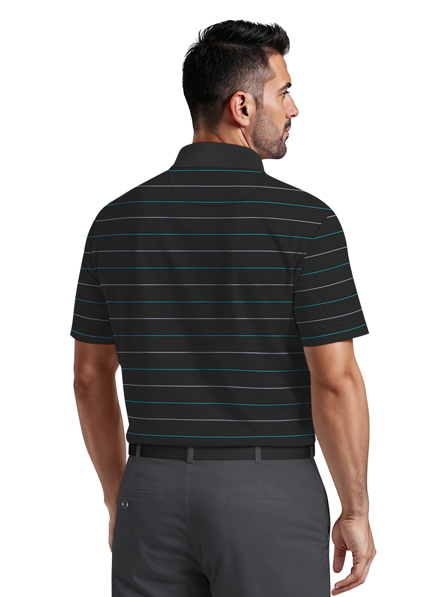 Ben Hogan Men's Performance Multi-Colored Stripe Short Sleeve Polo Shirt (Black, XL) v5jhh