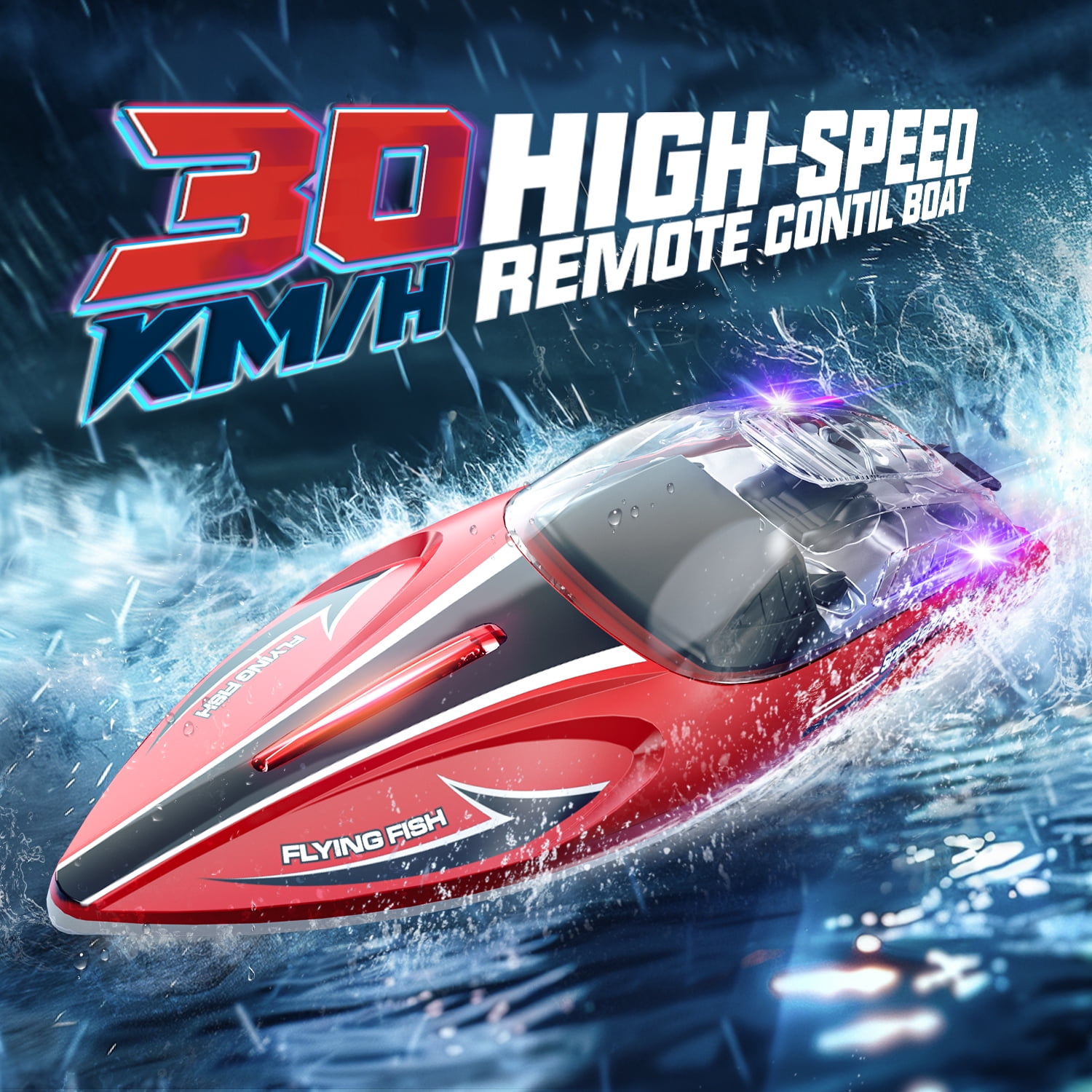 JoyStone High-Speed RC Racing Boat, 25+ MPH Remote Control Watercraft with Self-Righting Design (Red, 1 Unit) 67lps