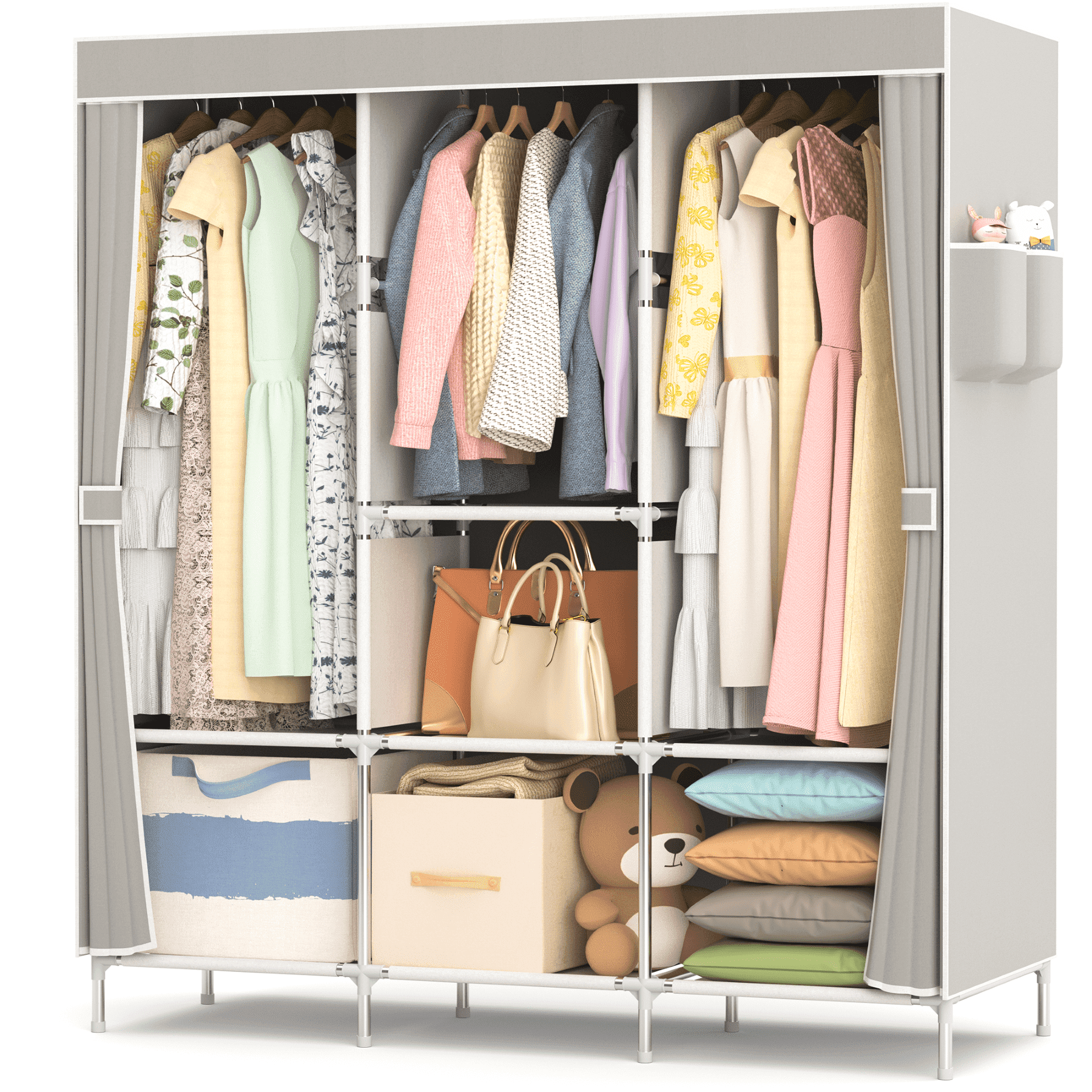 YOUPINS Portable Closet Organizer with 8-Shelf and Hanging Rods (Gray, 50.4 in x 17.7 in x 67 in) 6re5r